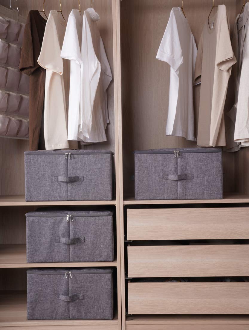 Iwill Create Pro Fabric Garment Storage Box With Zip Lid For Wardrobe, Black Gray