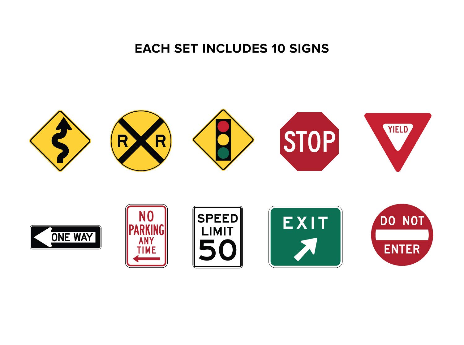 Sunny Decals Street Signs Wall Decals - Set Of 10 Removable Fabric Wall Stickers