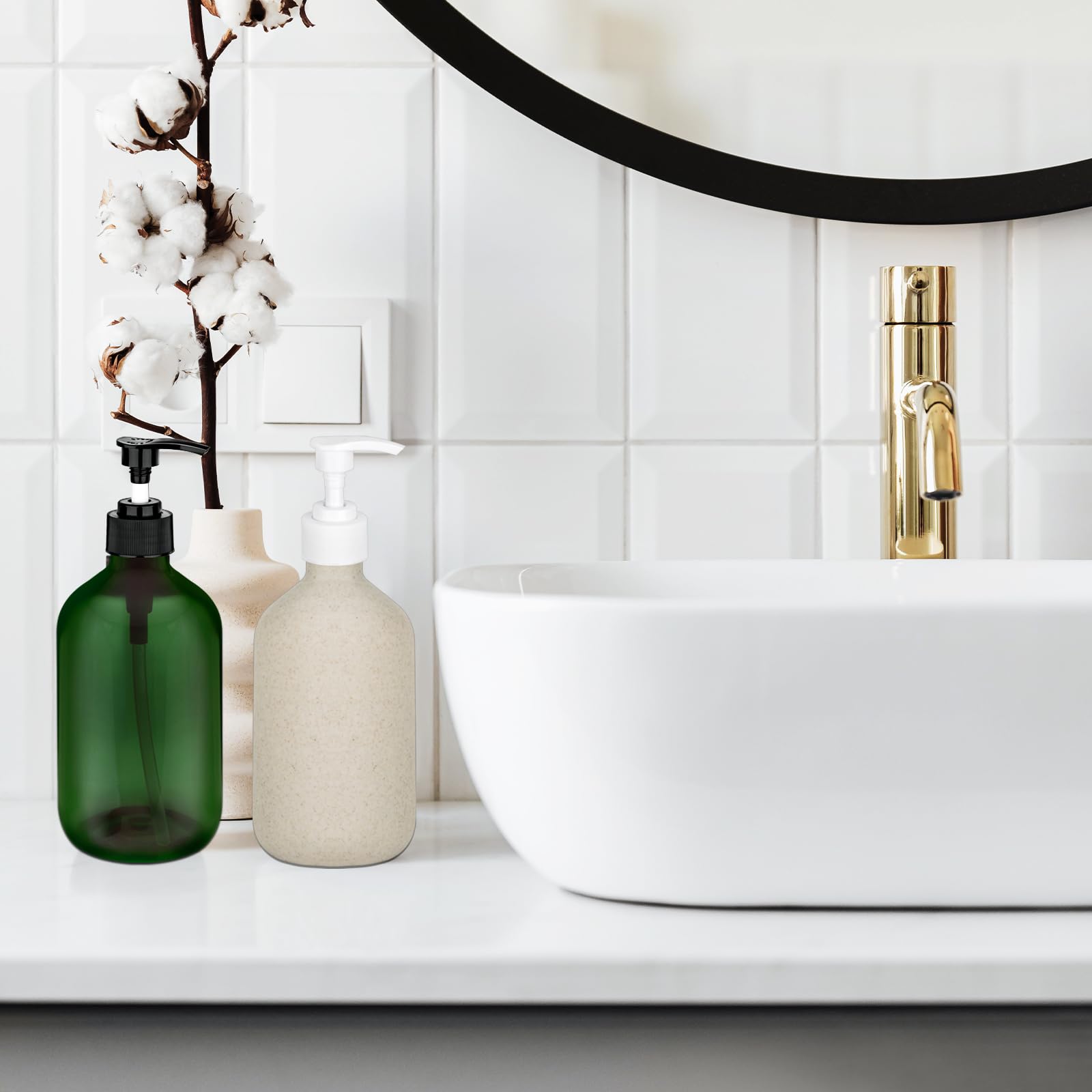 2 Pack Pump Bottles Dispenser 16.9 Oz 500Ml Bathroom Countertop Pump Dispensers Refillable Plastic Containers For Lotion Shampoo