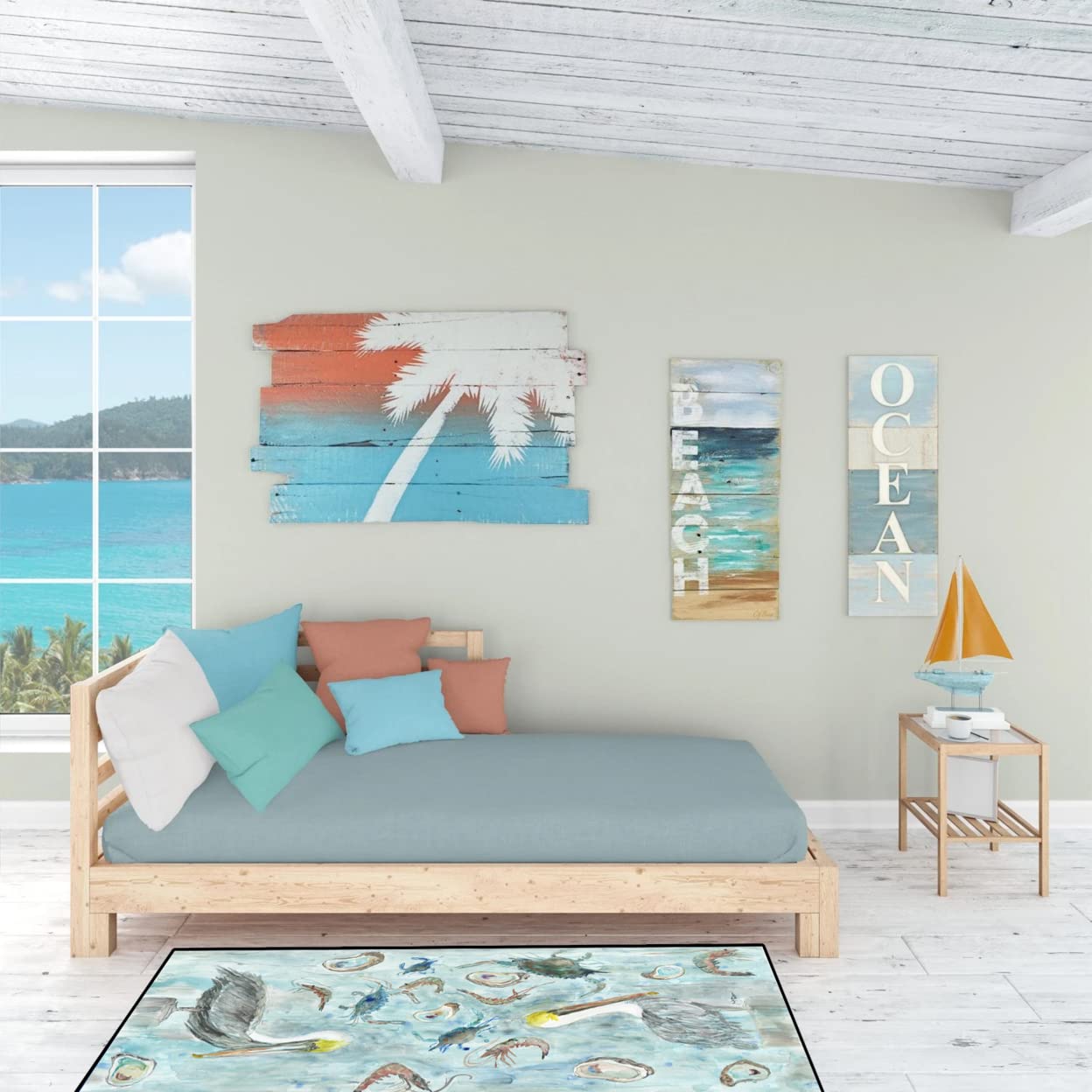 'Pelicans  Crabs and Shrimp Indoor or Outdoor Runner Mat 28x58 SC2088HRM2858''