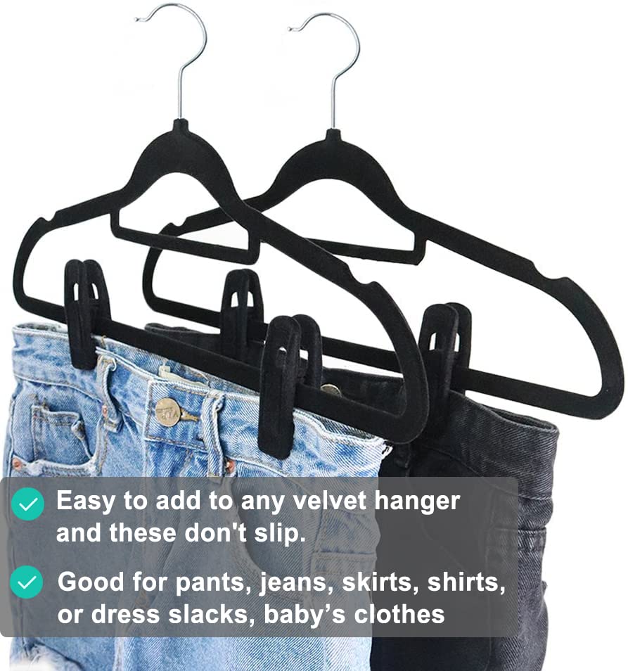 Tofiigrem Black Velvet Hangers Clips 20 Pack, Non-Slip Velvet Clips For Pants Velvet Hangers, Strong Finger Clips Perfect For Th
