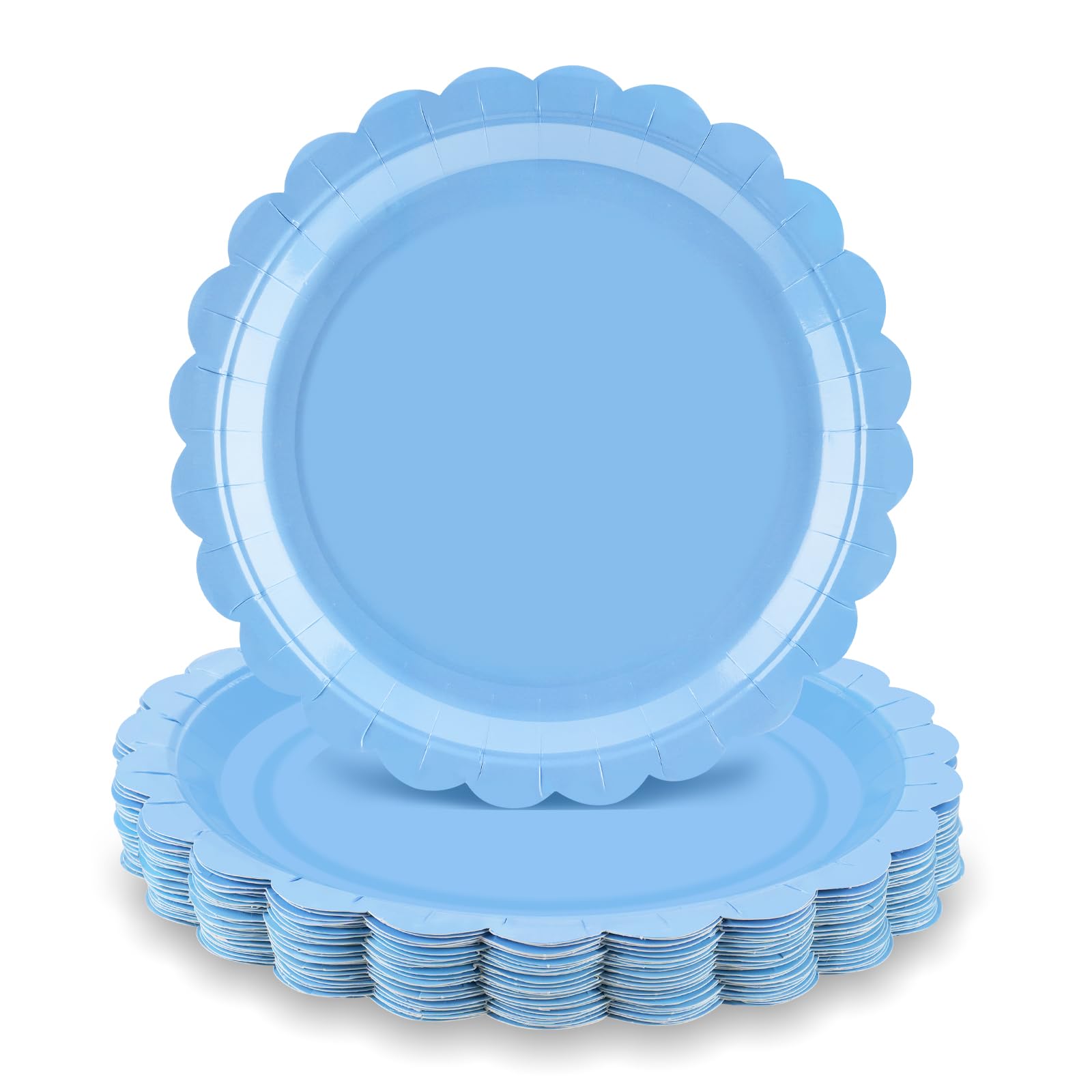 LRQSM 50 Pcs Light Blue Paper Plates 9 Inch Disposable Scalloped Dinner Plates Baby Blue Dessert Plate Party Plate for Baby Show