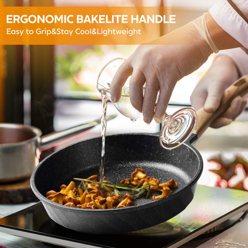 Yiifeeo Nonstick Frying Pan Set, Stone Skillet Set, Omelette Pan Cookware Set, Induction Frying Pan With 3 Lid(8Inch&9.5Inch&11I