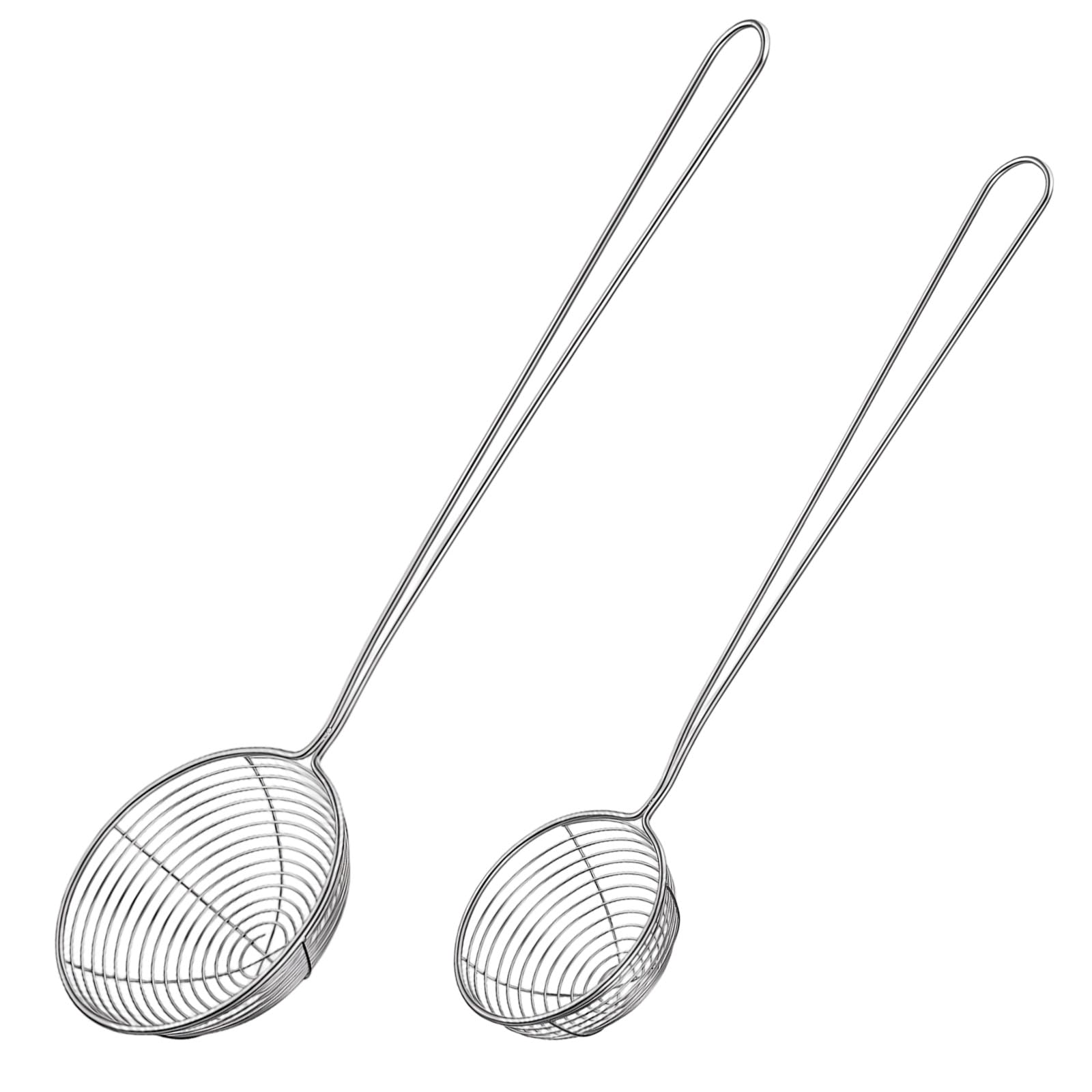 Fyntave Fine Mesh Strainer Spoon Set of 2, Heavy Duty Stainless Steel Skimmer Ladle with Long Handle, Fat Separator & Spider Str