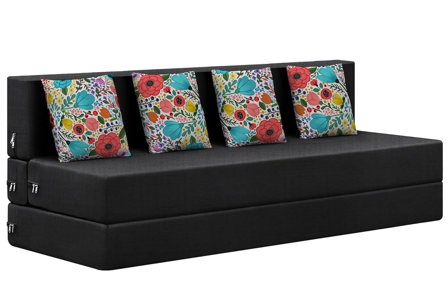 Rosebell Foldable Four Seater Sofa Cum Bed, Sofa Bed 6 X 6 Feet, Jute Fabric Washable Cover Including Four Cushion Perfect For