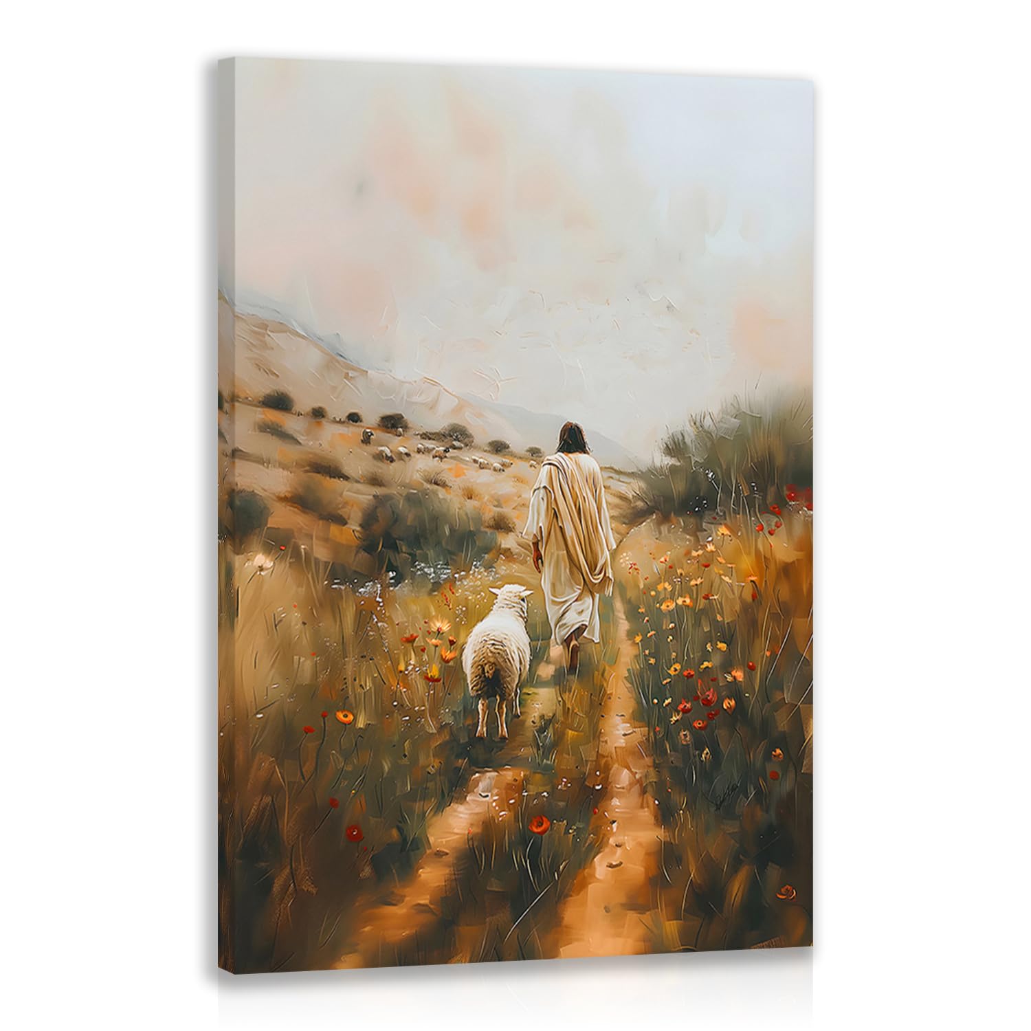Cyebmo Jesus Lamb Wall Art,Wrapped Canvas,24 X16W X1