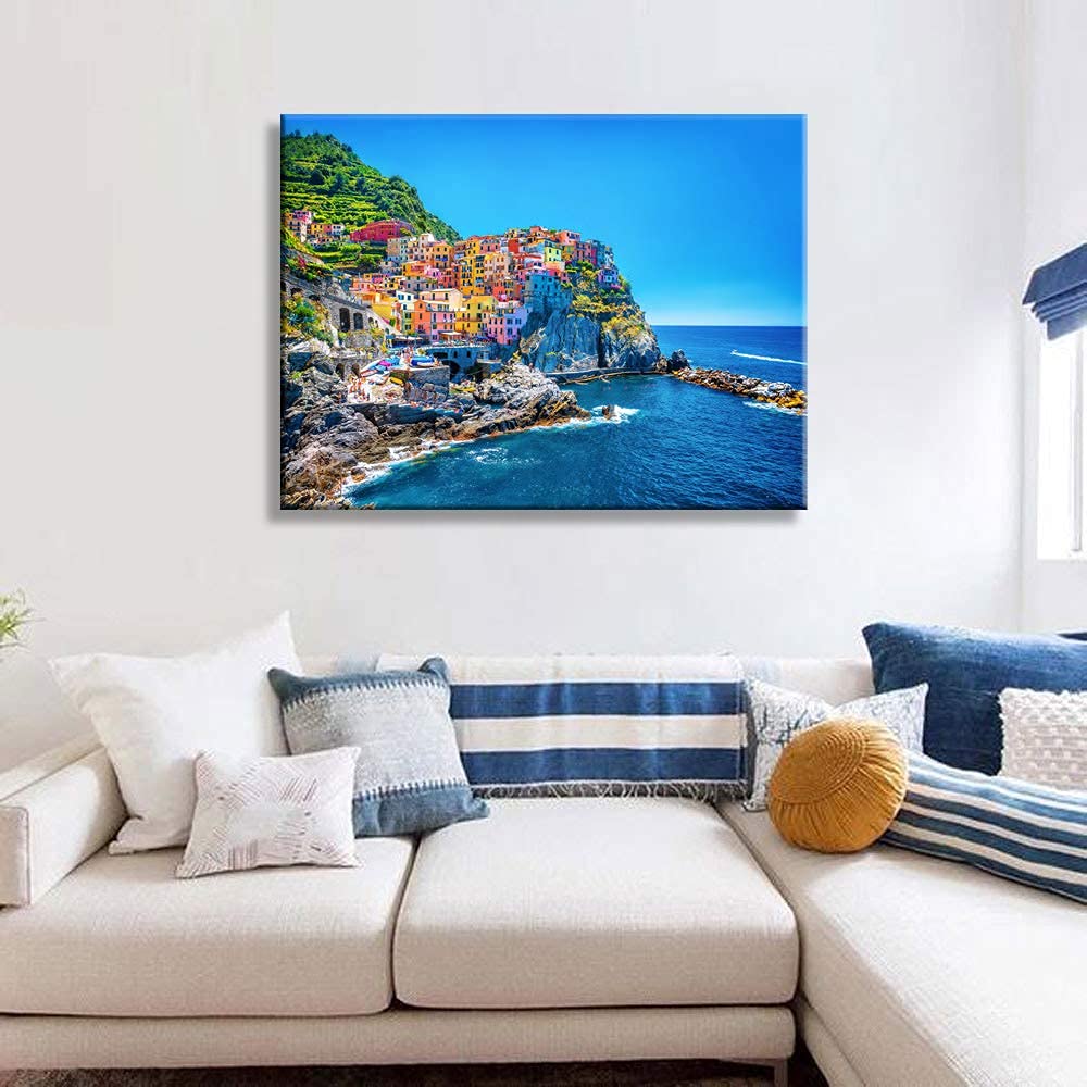Nan Wind Modern Canvas Painting Wall Art Cityscape Traditional Port Mediterranean Sea Cinque Terre Italy Coast Landscape Print O