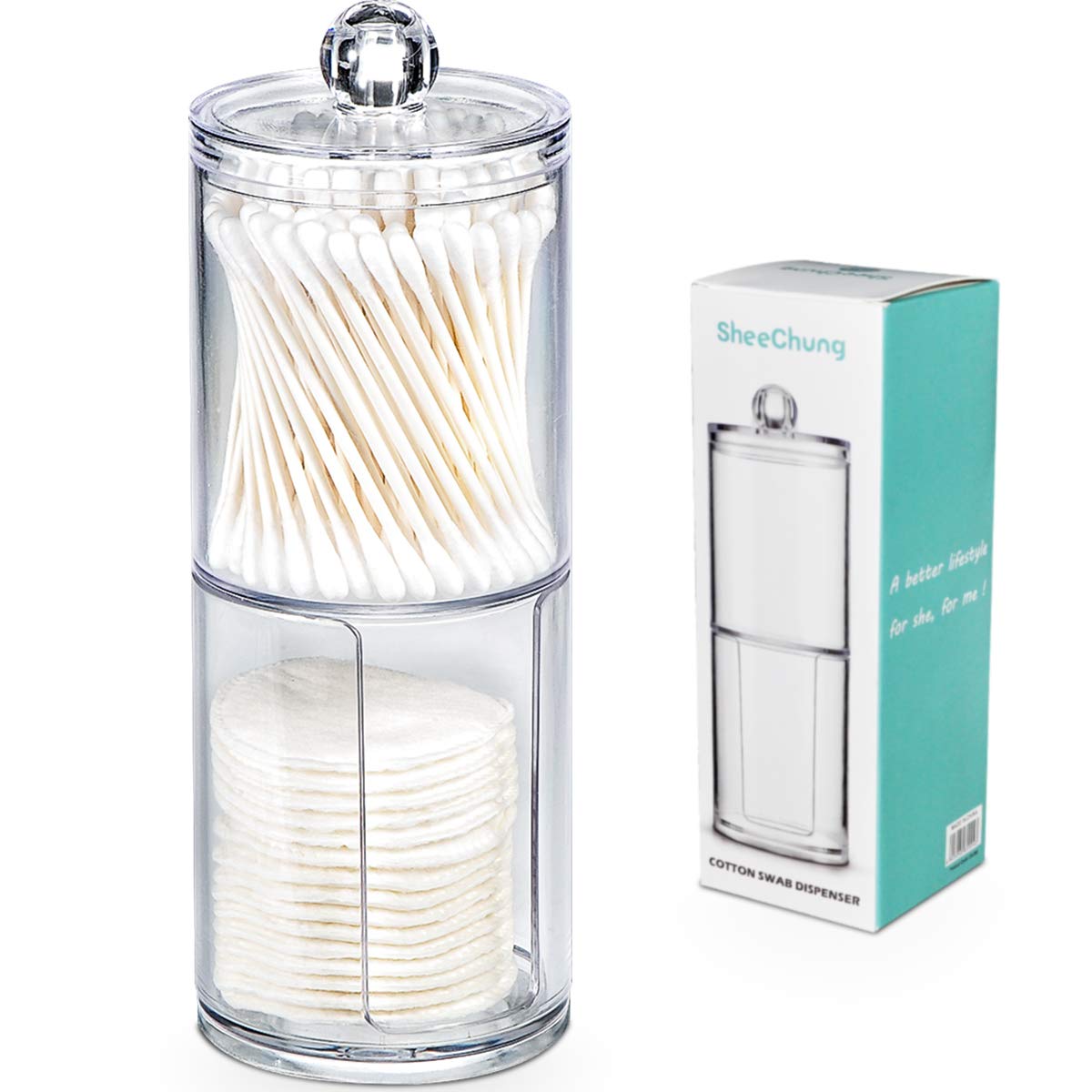 Sheechung Qtip Holder Dispenser Set - Apothecary Jars Bathroom Clear Plastic Acrylic For Cotton Balls,Cotton Swabs,Q-Tips,Cotton
