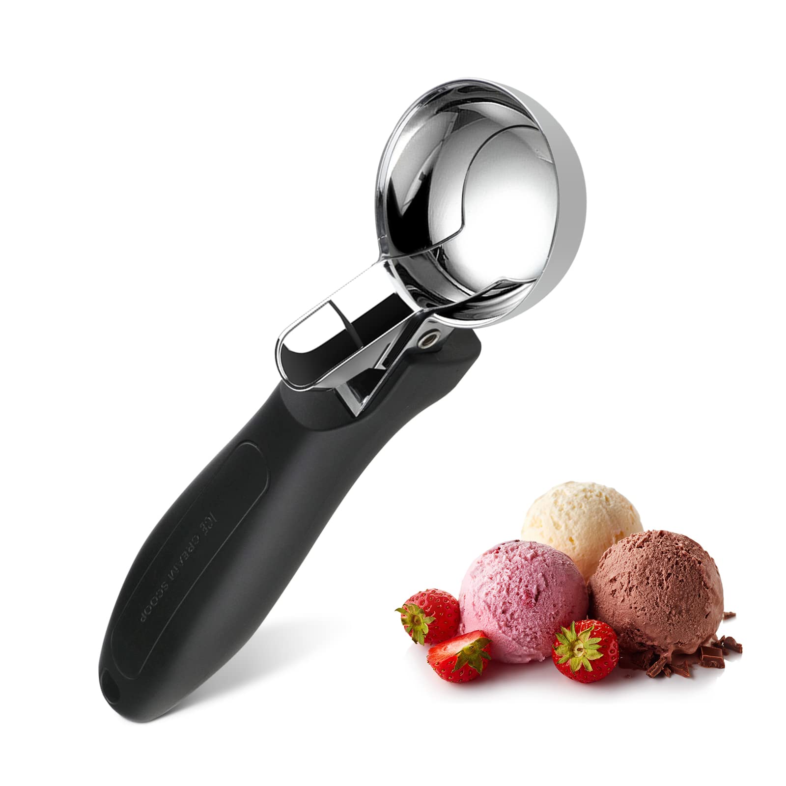 Otvafava Ice Cream Scoop, Large Cookie Scoop With Ergonomic Soft Grip Handle, Heavy Duty Multifunctional Baking Scooper For Sund