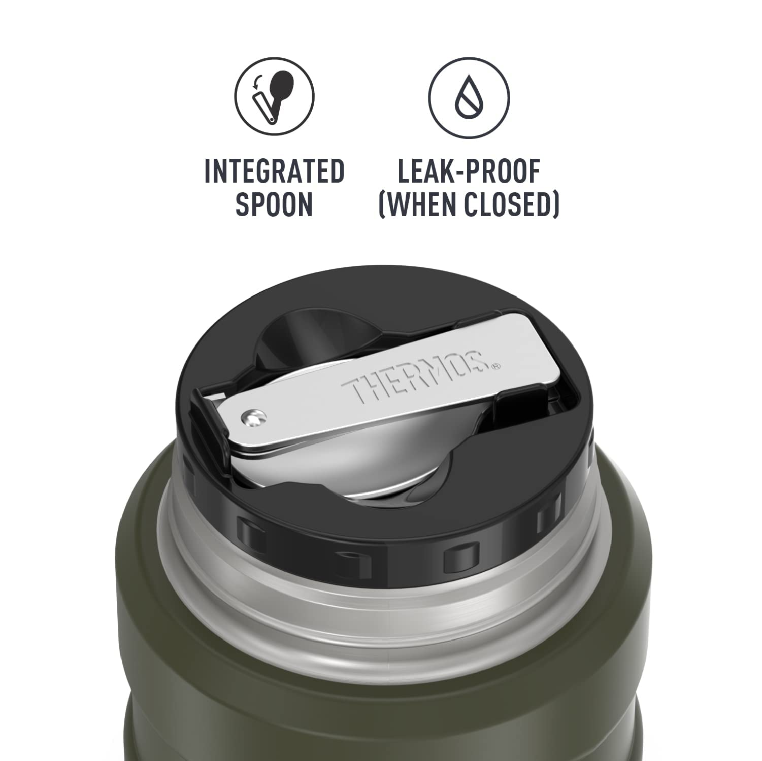 Thermos Stainless King Vacuum-Insulated Food Jar With Spoon, 16 Ounce, Army Green