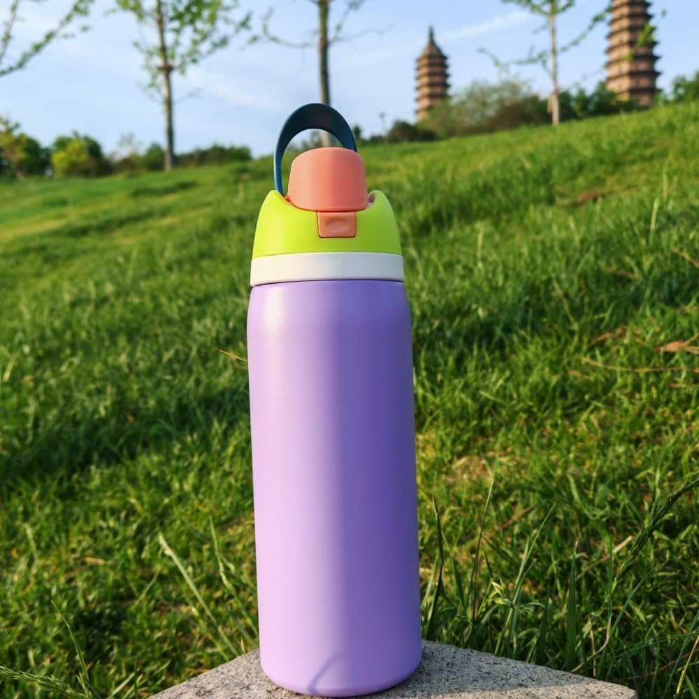 Stainless Steel Water Bottle 32 Oz With Flip Lid And Carry Loop (Purple, 960 Ml)