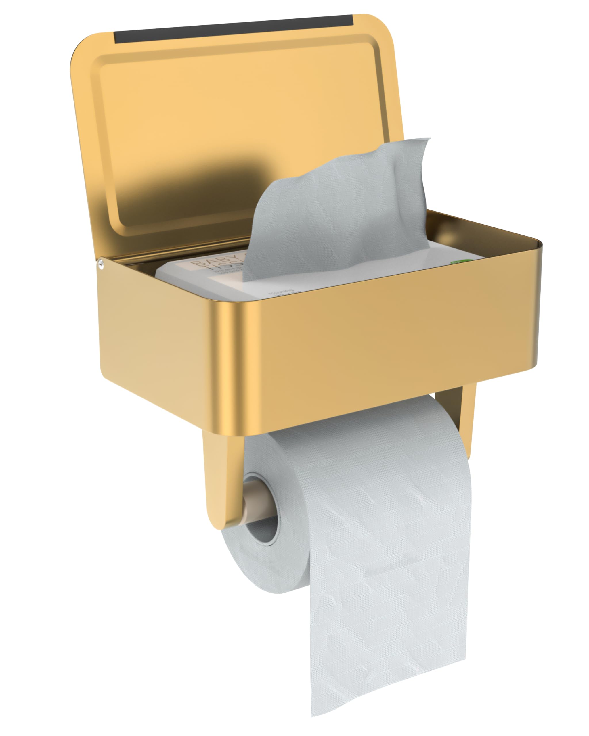 Wzkaly Gold Toilet Paper Holder With Shelf, Wipes Holder For Bathroom, Flushable Wipes Dispenser, Toilet Paper Roll Holder With