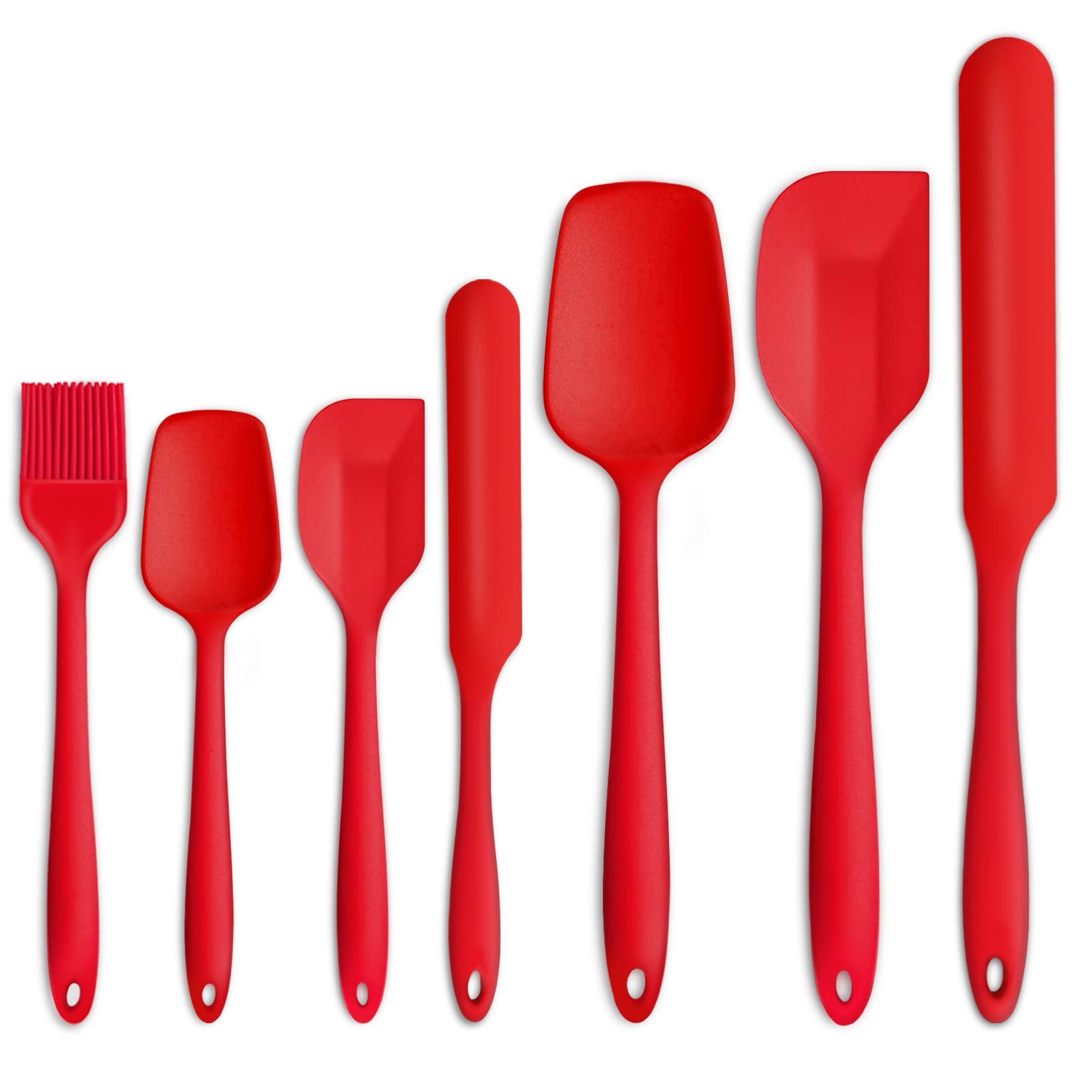 Silicone Spatula Set, P&P Chef 7 Pcs Red Heat-Resistant Rubber Spatulas Baking Utensils For Non-Stick Cookware Baking Decorating