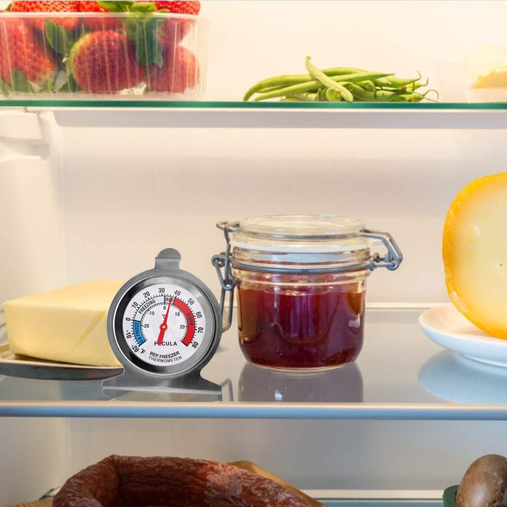 2 Pack Refrigerator Thermometer  -30~30C/-20~80F  Classic Fridge Analog Thermometer Large Dial with Red Indicator Thermometer for Freezer Refrigerator Cooler