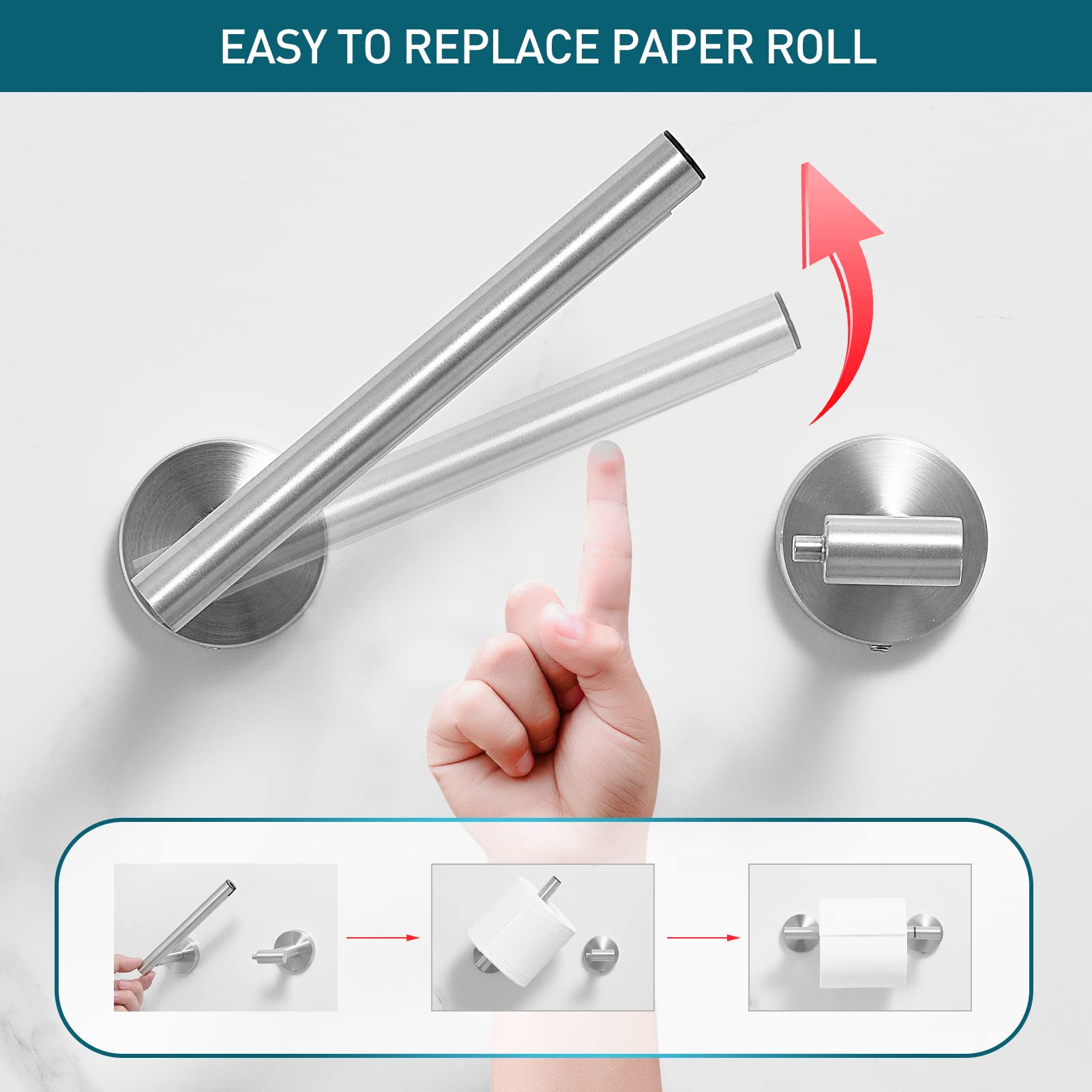 POKIM Toilet Paper Holder Brushed Nickel Metal Bathroom Flexible Pivoting Large Tissue Roll Handle on Wall Mounted  SUS 304 Stainless Steel Adjustable Toilet TP Mega Roll Holder Modern