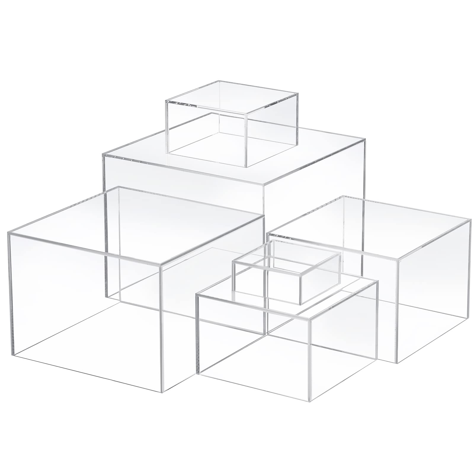 Geelin 6 Pack Acrylic Risers for Display Acrylic Cube Boxes Risers Display Stands with Hollow Bottoms Decorative Stand for Jewel