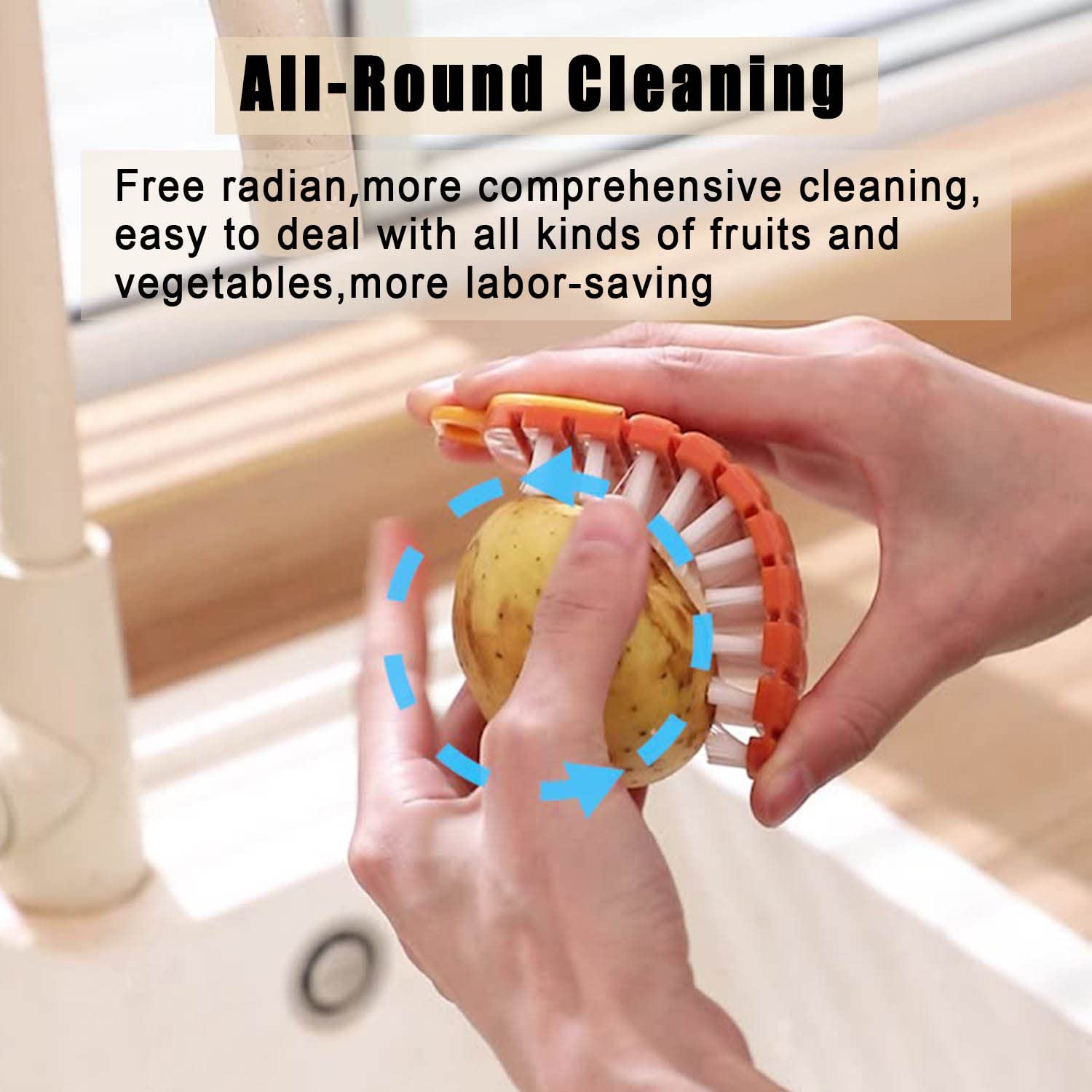 2 Pcs Vegetable Brush,Multiple Segments Are Bendable Fruit Vegetable Cleaning Brush For All Kinds Fruits Vegetables(Orange)