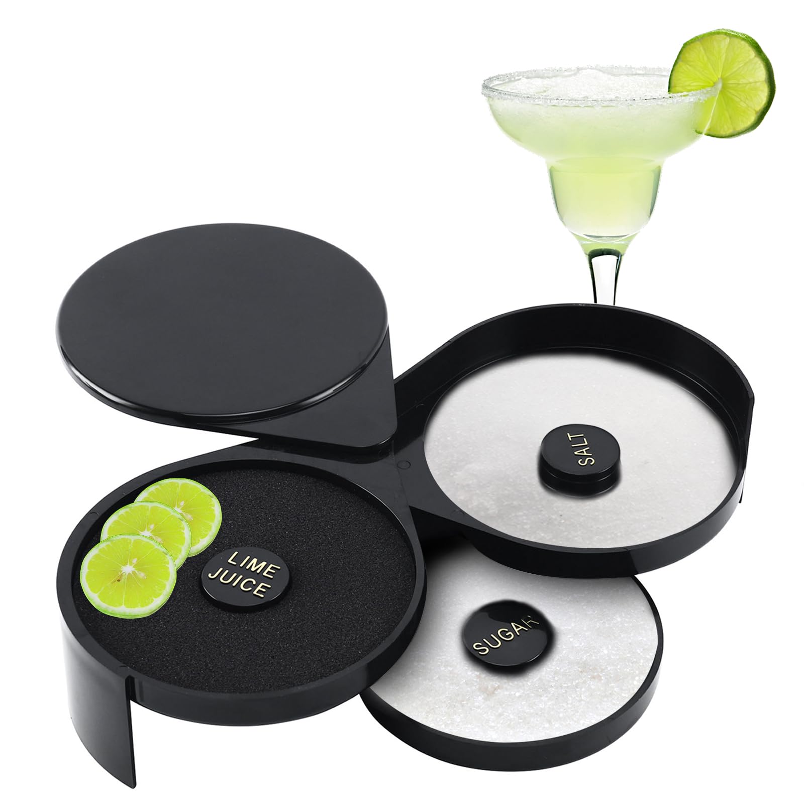 Homend Margarita Salt Rimmer Bar Quality Rimmer 3-Tier Rotating Trays Salt Sugar Lime Juice Bar Rimmer Great For Margaritas & Co