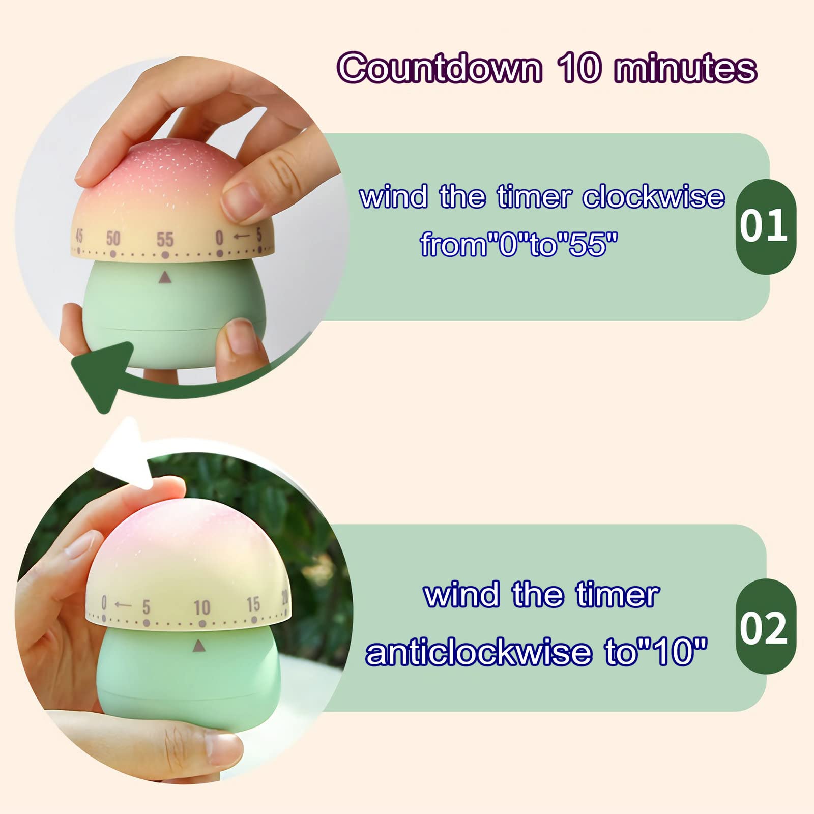 Nuoswek Mechanical Kitchen Timer, Cute Mushroom Timer For Kids, Wind Up 60 Minutes Manual Countdown Timer For Classroom, Home, S
