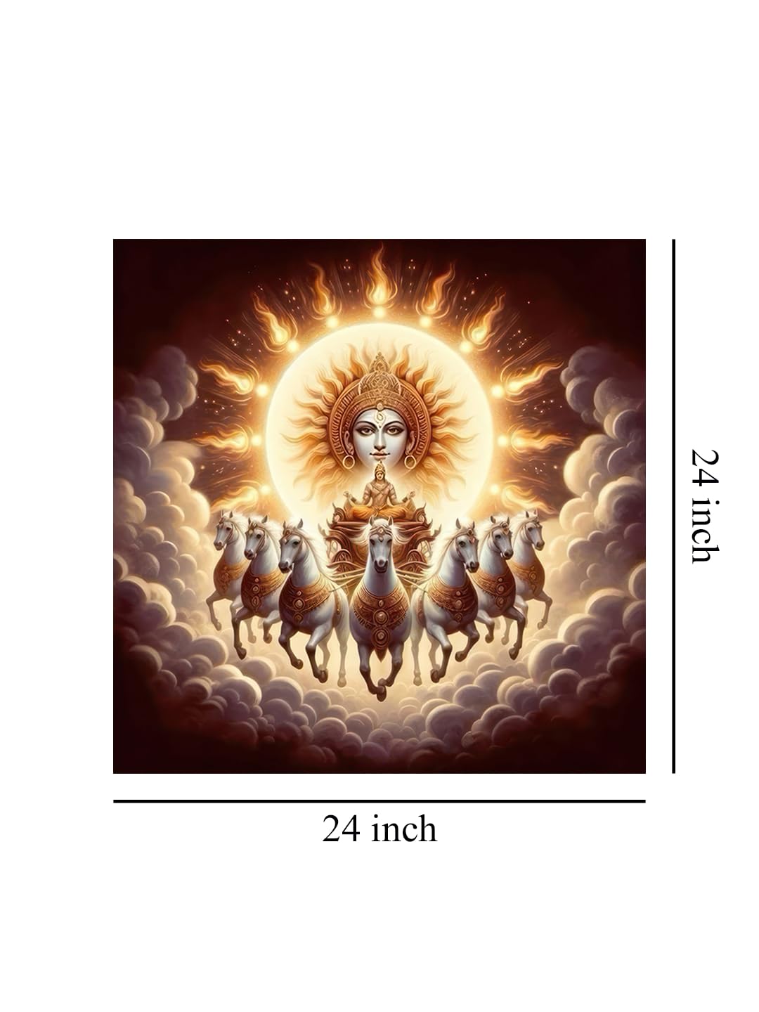 999STORE Canvas Wrapped Painting of Sun God Surya with Horses - Vedic Art for Modern Dcor - 24X24 Inches(FLP24X240544)