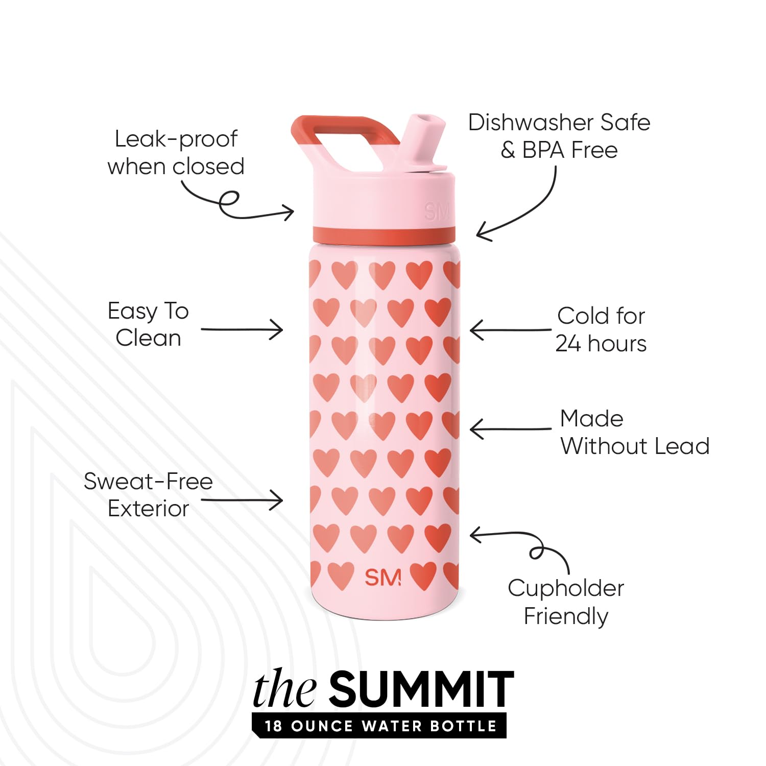 Simple Modern Kids Summit Water Bottle with Straw Lid | 18oz Stainless Steel Cup Insulated Tumbler for Girls, School | Sweethear