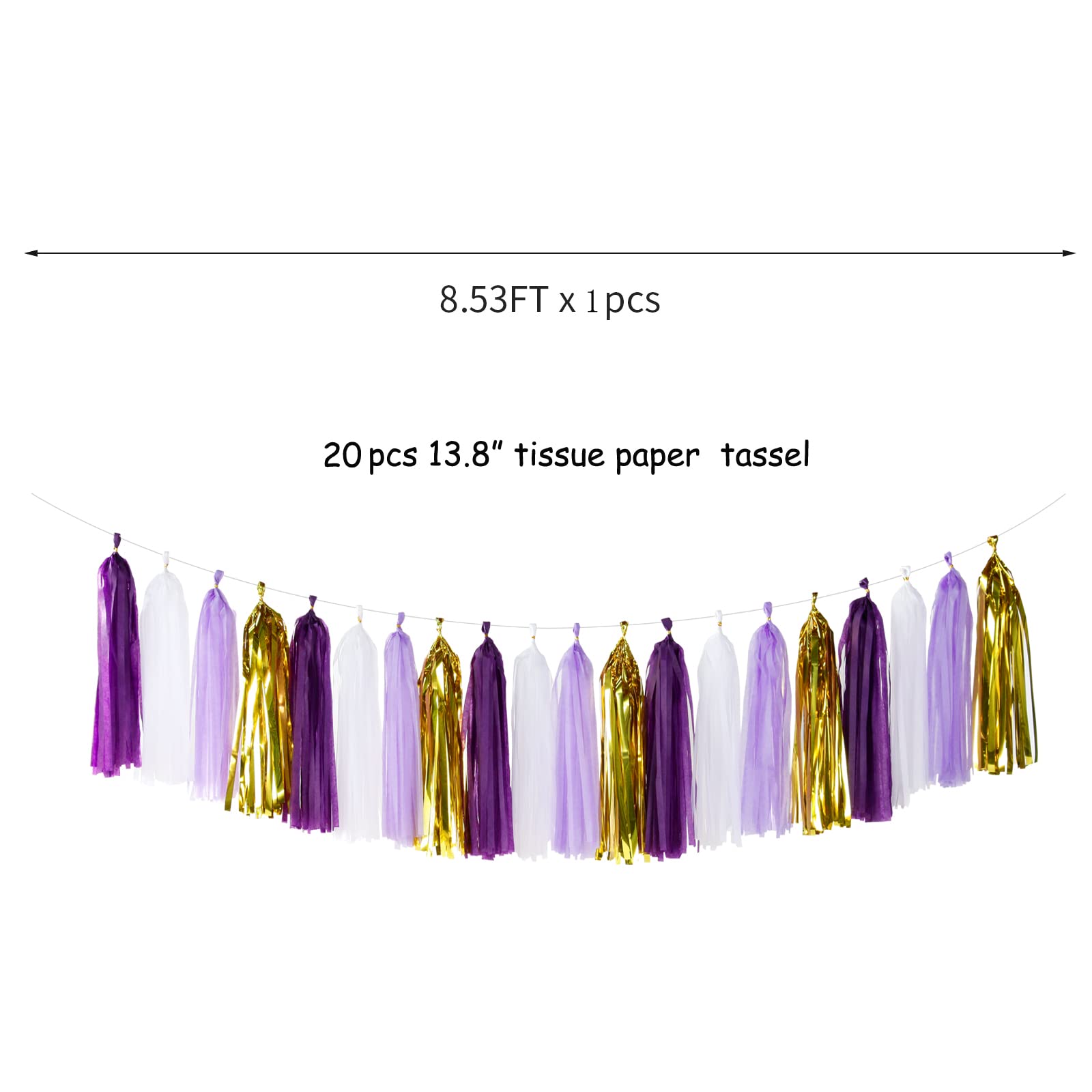 Purple-Gold Party Decoration Tassel Garland - 20pcs Lavender White Gold Birthday Party Supplies Tassels Banner Women Girls Weddi