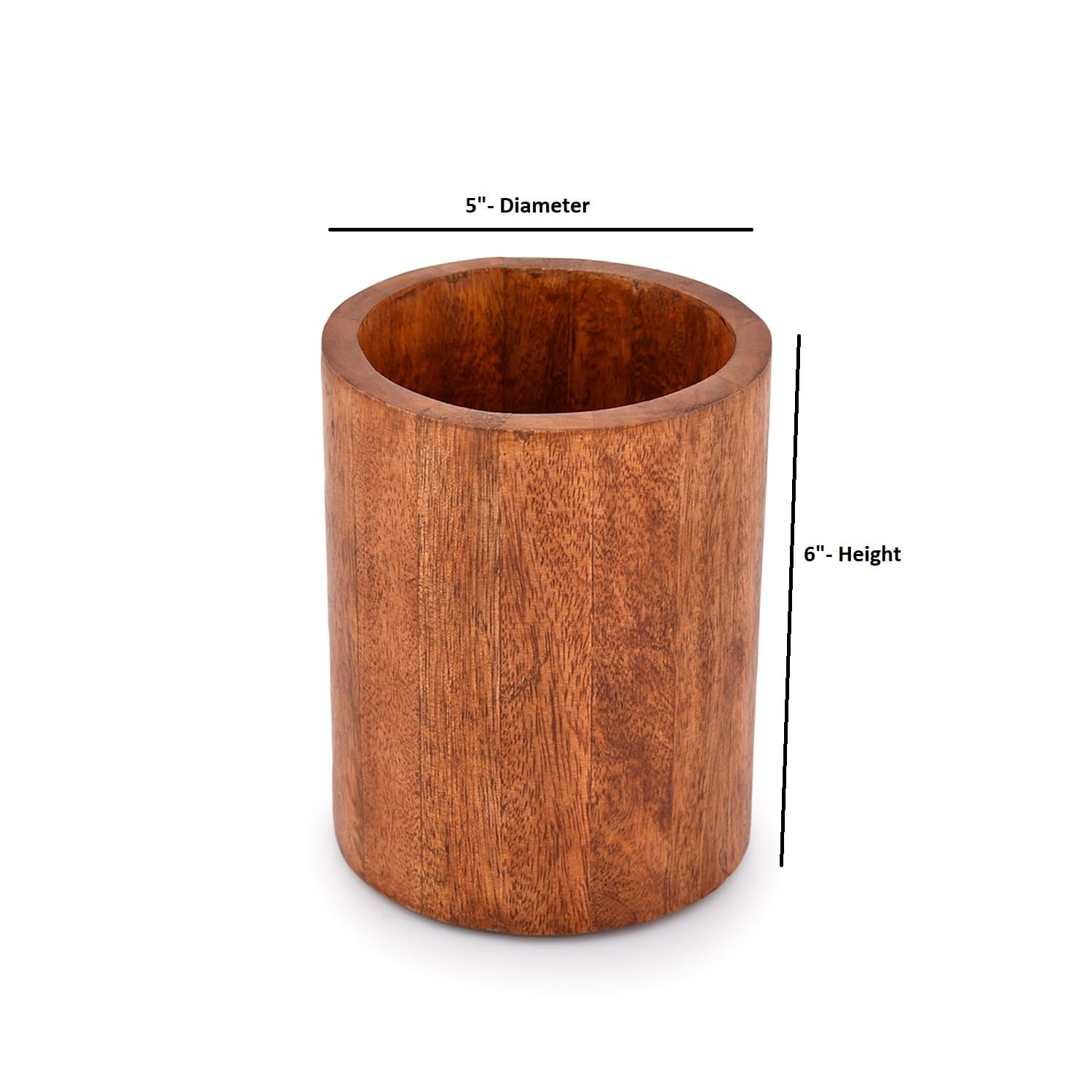 Edhas Natural Mango Wood Cooking Utensil Holder For Countertop, Spoons, Cooking Tools, Etc. (5'' X 5'' X 6'')