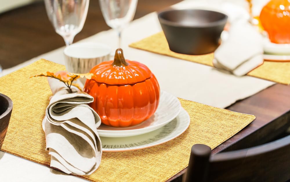 Homing Mustard Yellow Cloth Placemats Set Of 6 - Cotton Linen Blend Washable Farmhouse Dining Table Mats For Fall & Thanksgiving