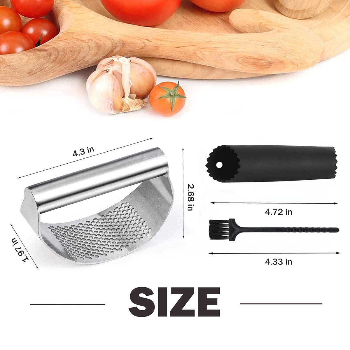Stainless Steel Garlic Press Rocker - Garlic Mincer Tool Handheld Garlic Crusher Ginger Cutter Garlic Press Cutter - Silicone Ga