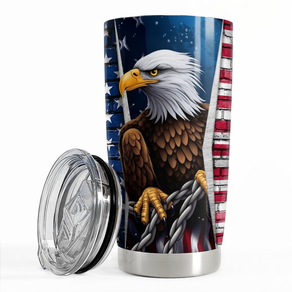 Eagle American Flag Tumbler 20oz Eagles Cups Gifts for Men Women Veterans Stainless Steel Insulated Tumblers Coffee Travel Mug C