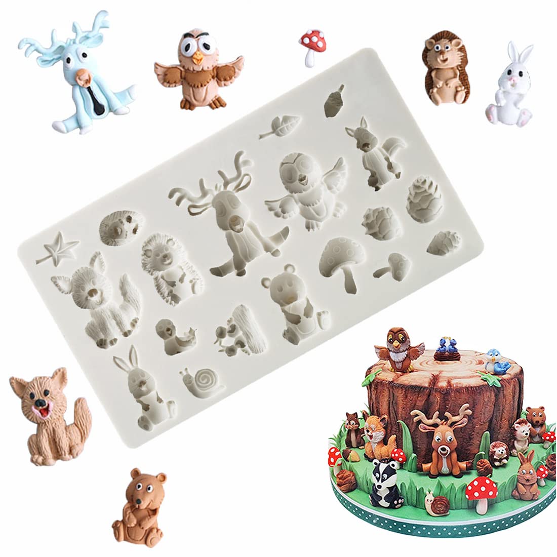 Guratapa Forest Animal Squirrel Rabbit Sika Deer Hedgehog Mushroom Silicone Mold For Fondant Chocolate Molds Ice Cube Gum Clay B