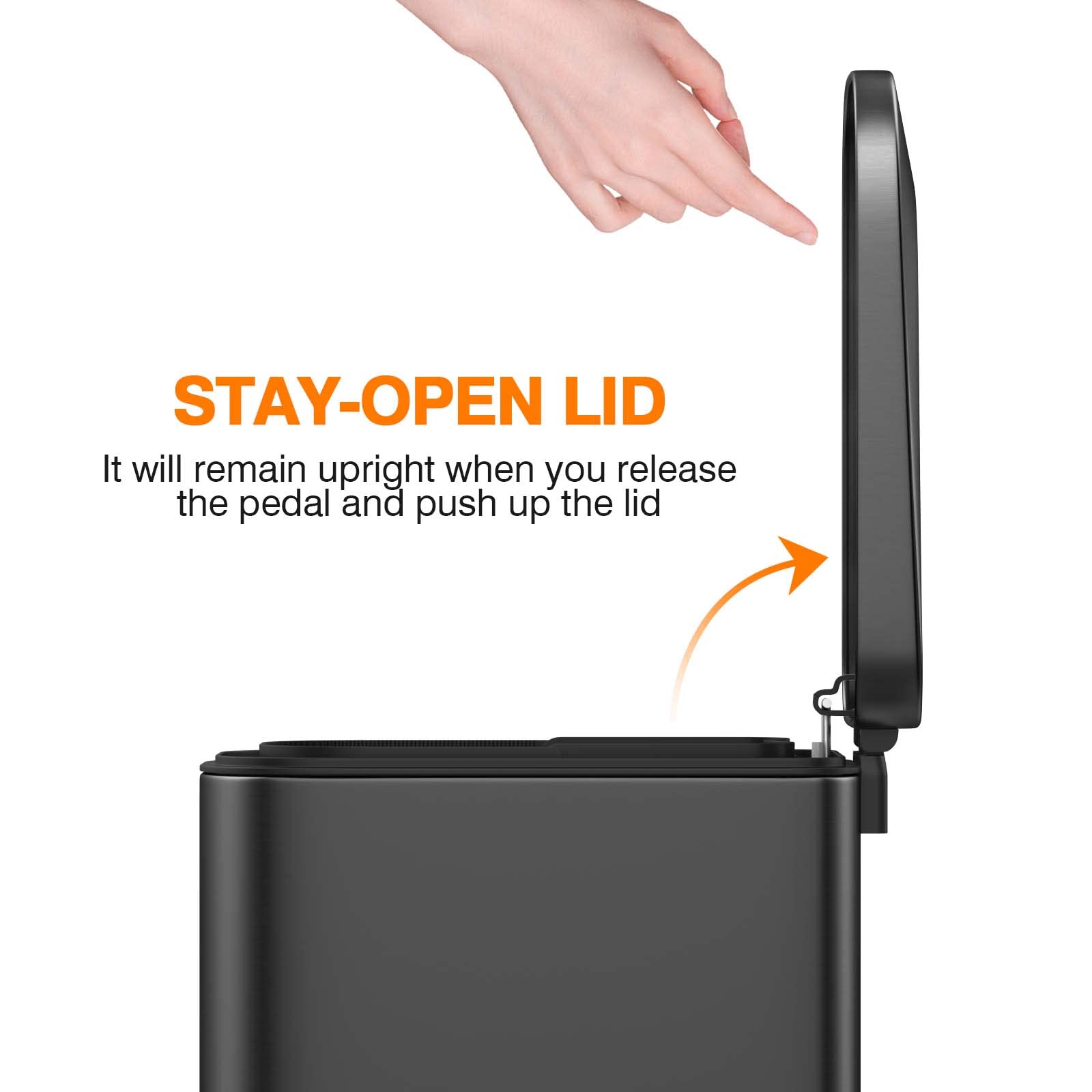 Bethebest 4 Gallon Black Bathroom Trash Can With Soft Close Lid,Rectangular Garbage Can With Foot Pedal For Bathroom,Kitchen,Bed