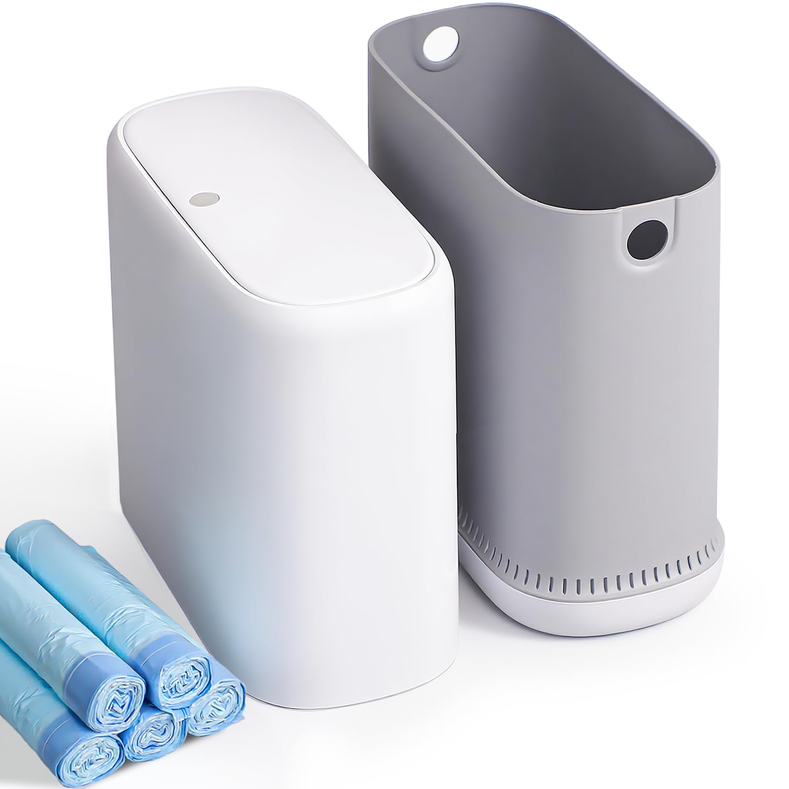 Purexa Slim Bathroom Trash Can with Lid - Pop Up & Air-Press Bag Expander - 3 Gallon Small Garbage Can for Bedroom, Dorm, Office