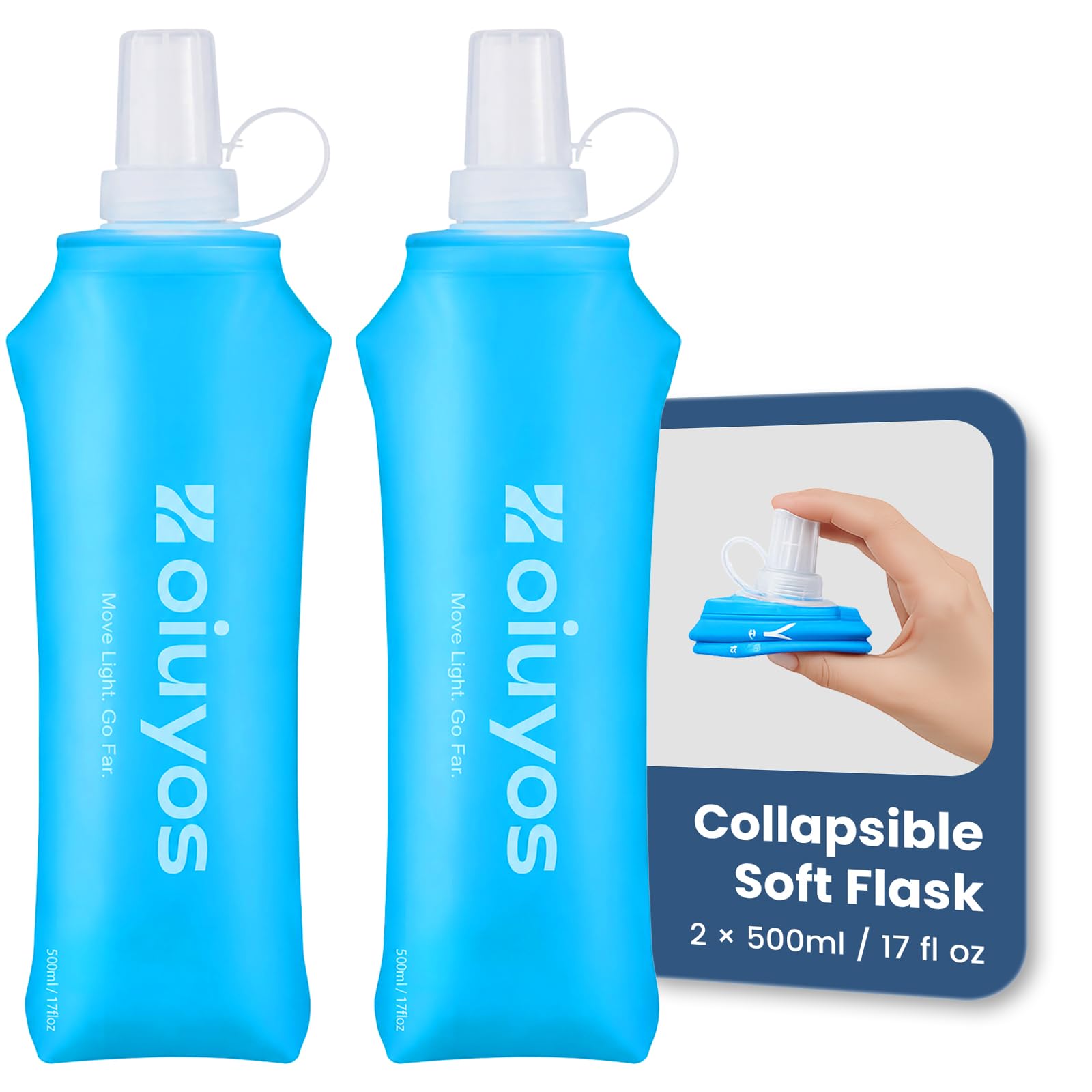 Oiuyos 2x Soft Flask 500ml | TPU Soft Water Bottle