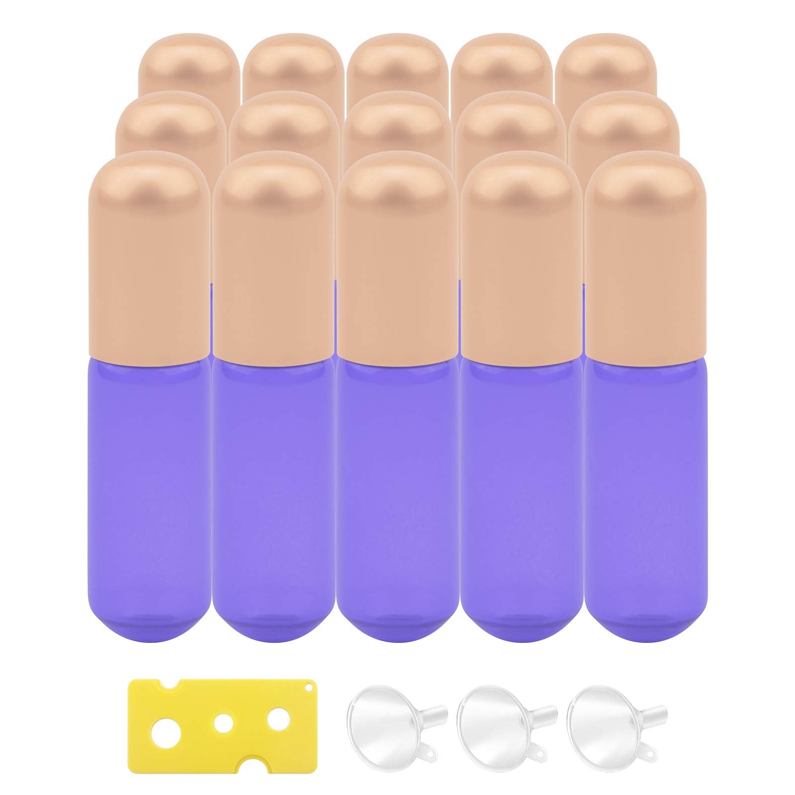 Newzoll 15Pcs Purple Glass Roller Bottles 5Ml Roll-On Bottles Refillable Empty Rolling Bottles Roller Vials Container For Essent