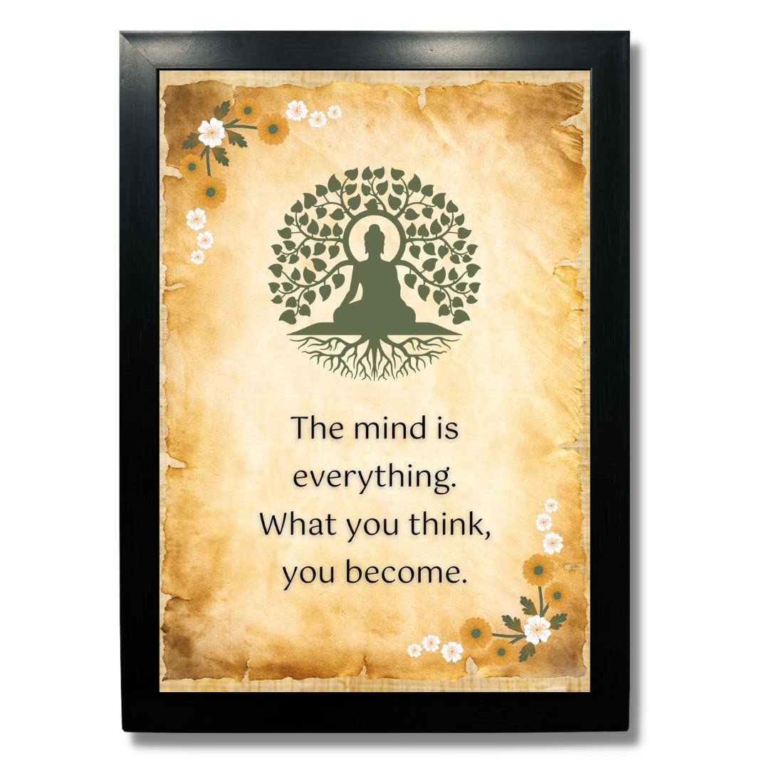 Kagaz Kala - Buddha Wall Frame For Home Living Room Study Room - Buddha Frame Quoets And Paintings (The Mind Is Everything)