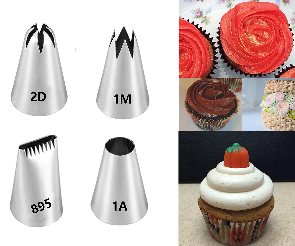 Large Piping Tips Set,Icing Tips With 1M Open Star Decorating Tip,2D Drop Flower Frosting Tip,1A Round Pastry Tip And 895 Basket