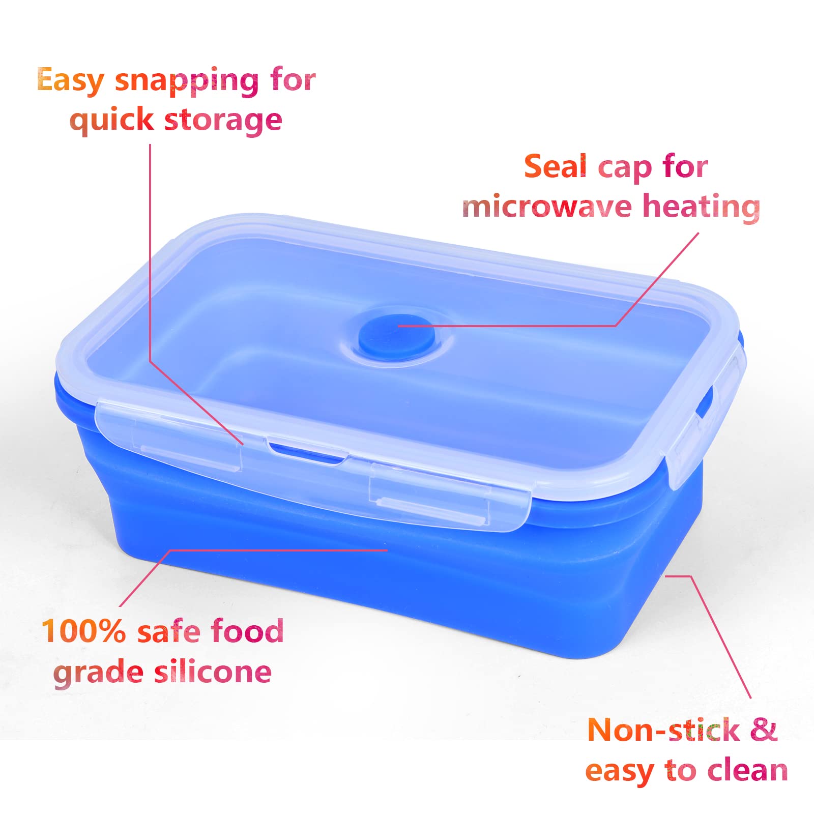 Xsuper Set Of 4 Collapsible Silicone Food Storage Container, Foldable Meal Prep Lunch Box Containers For Food With Airtight Lids