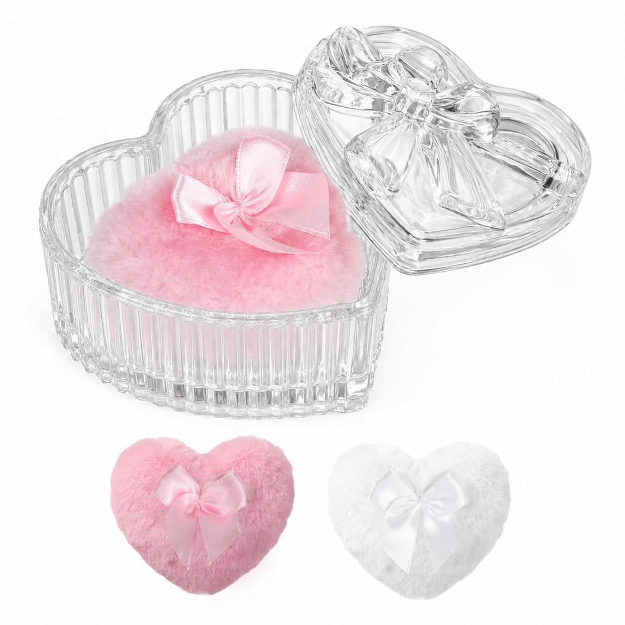 ZYNVORA Dusting Powder Container with Puff, Heart Glass Powder Puff