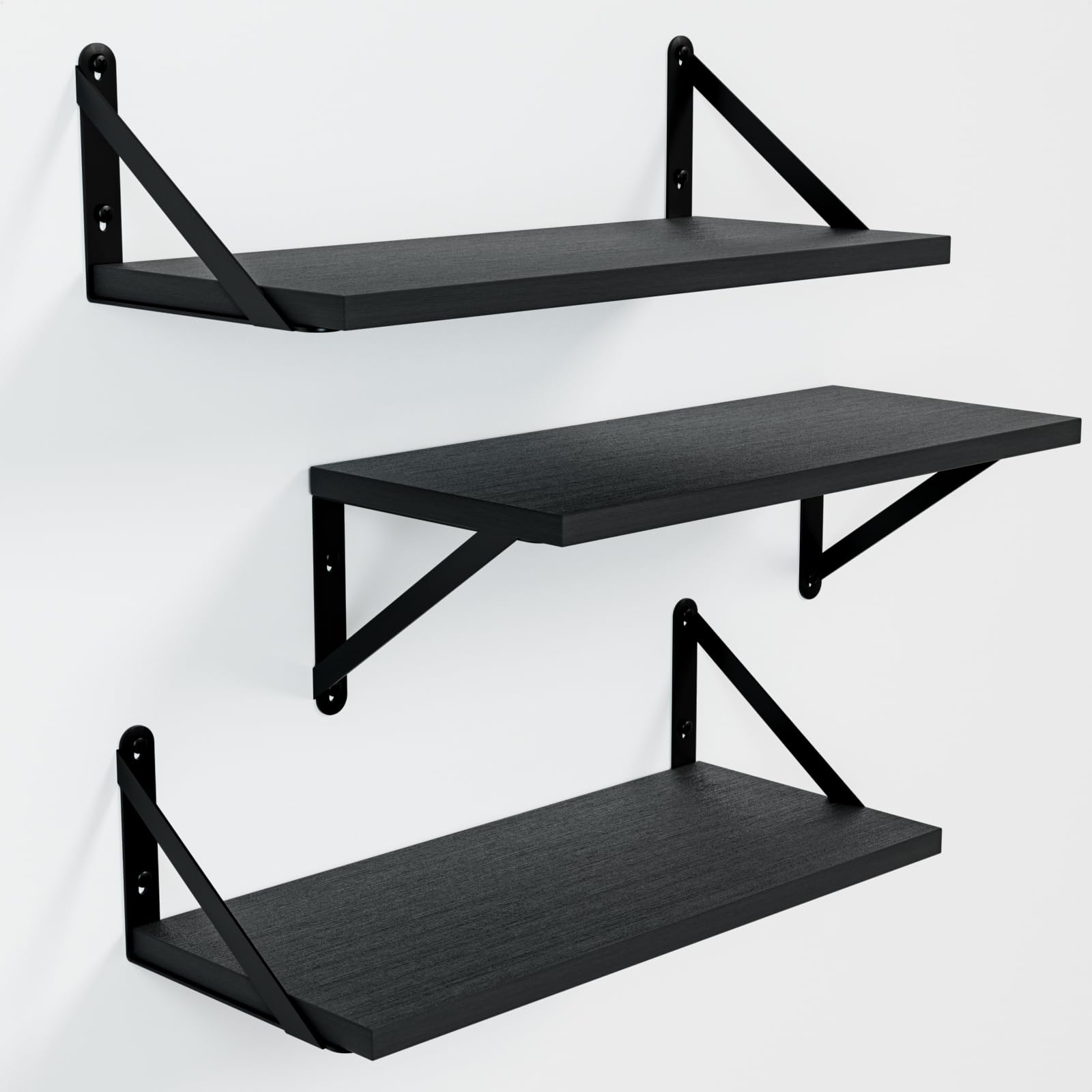 COCOYA Wall Shelves 7.3 Deep Set of 3, Solid Paulownia Wood Wider Longer Sturdy Easy to Install Wall Mounted Bookshelves Storage
