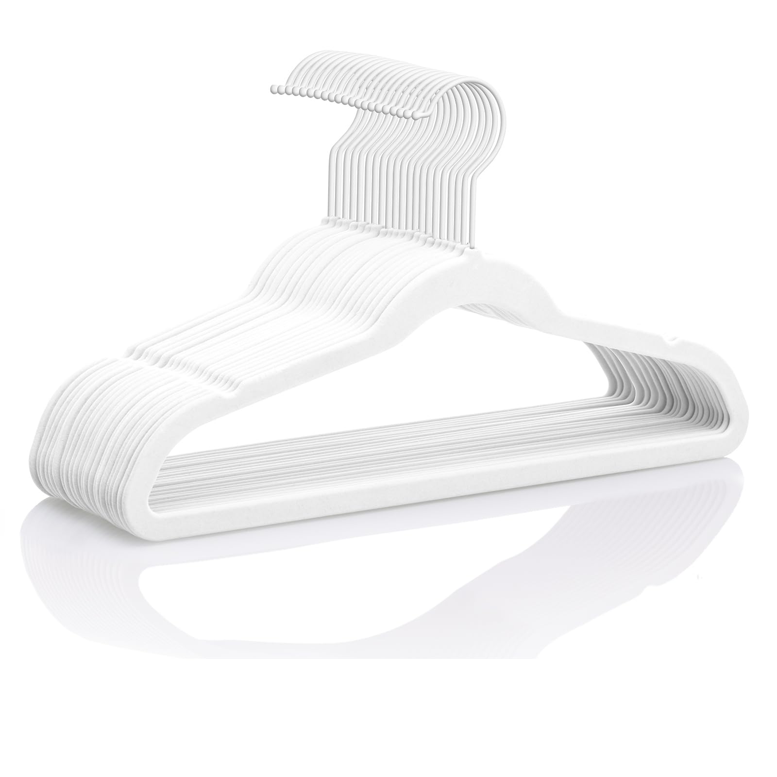 Mizgi Premium All White Kids Velvet Hangers With White Hooks 50 Pack 14'' Inch White Felt Space Saving Hangers,Nonslip Huggable