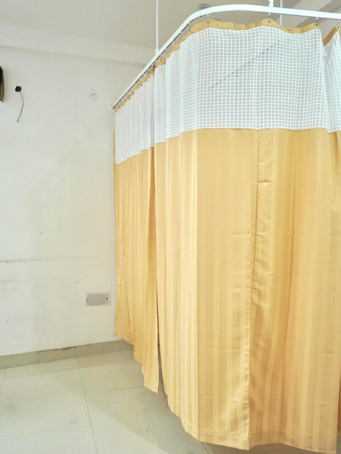 Om Blinds Hospital Grey Stripe Curtains With Square Net, Durable Partition For Icu & Wards, Privacy And Hygiene Solution (Beige,