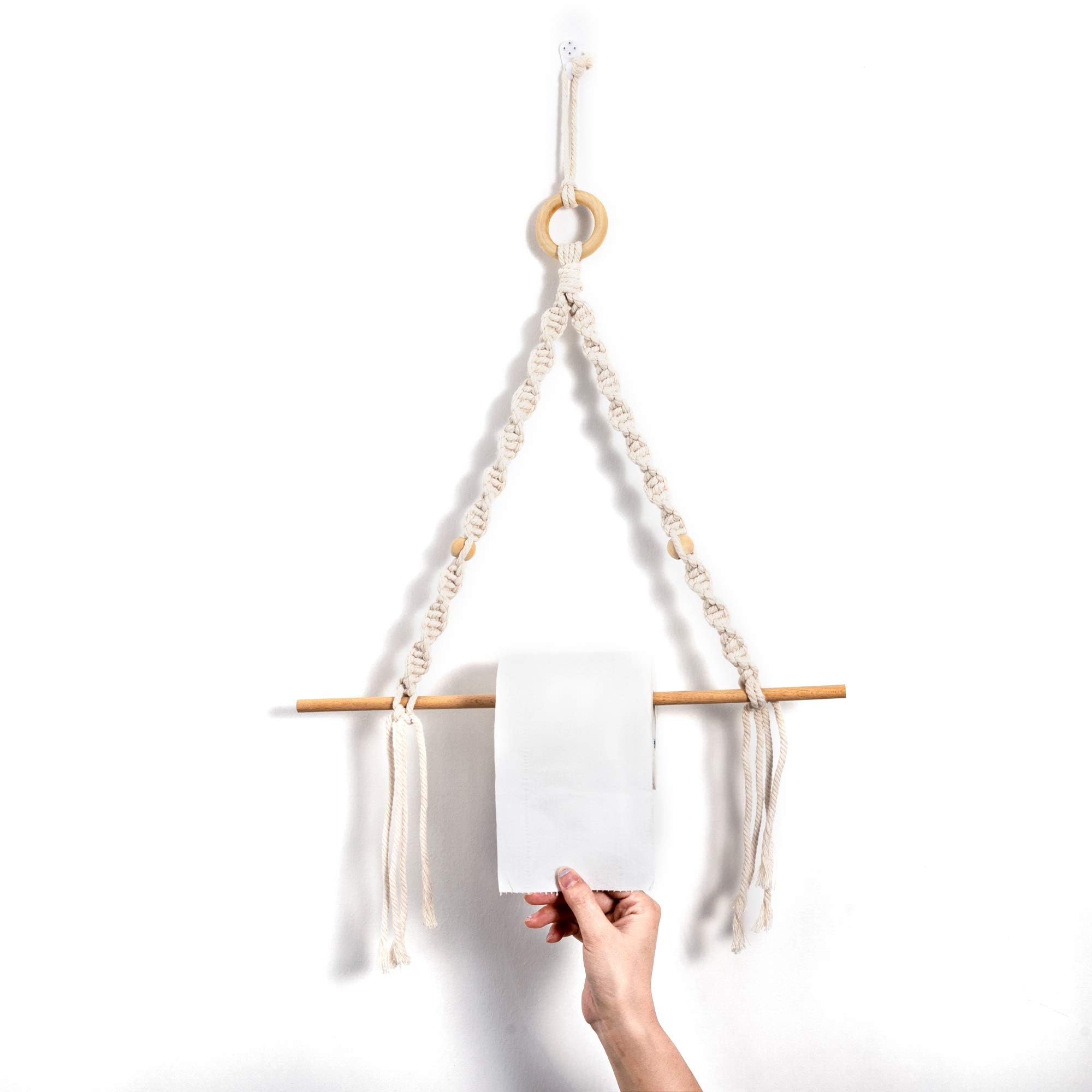 Eiyye Handmade Paper Towel Holder Boho Paper Towel Holder Cotton Rope Macrame Toilet Paper Holder Towel Rack For Bathroom Kitche