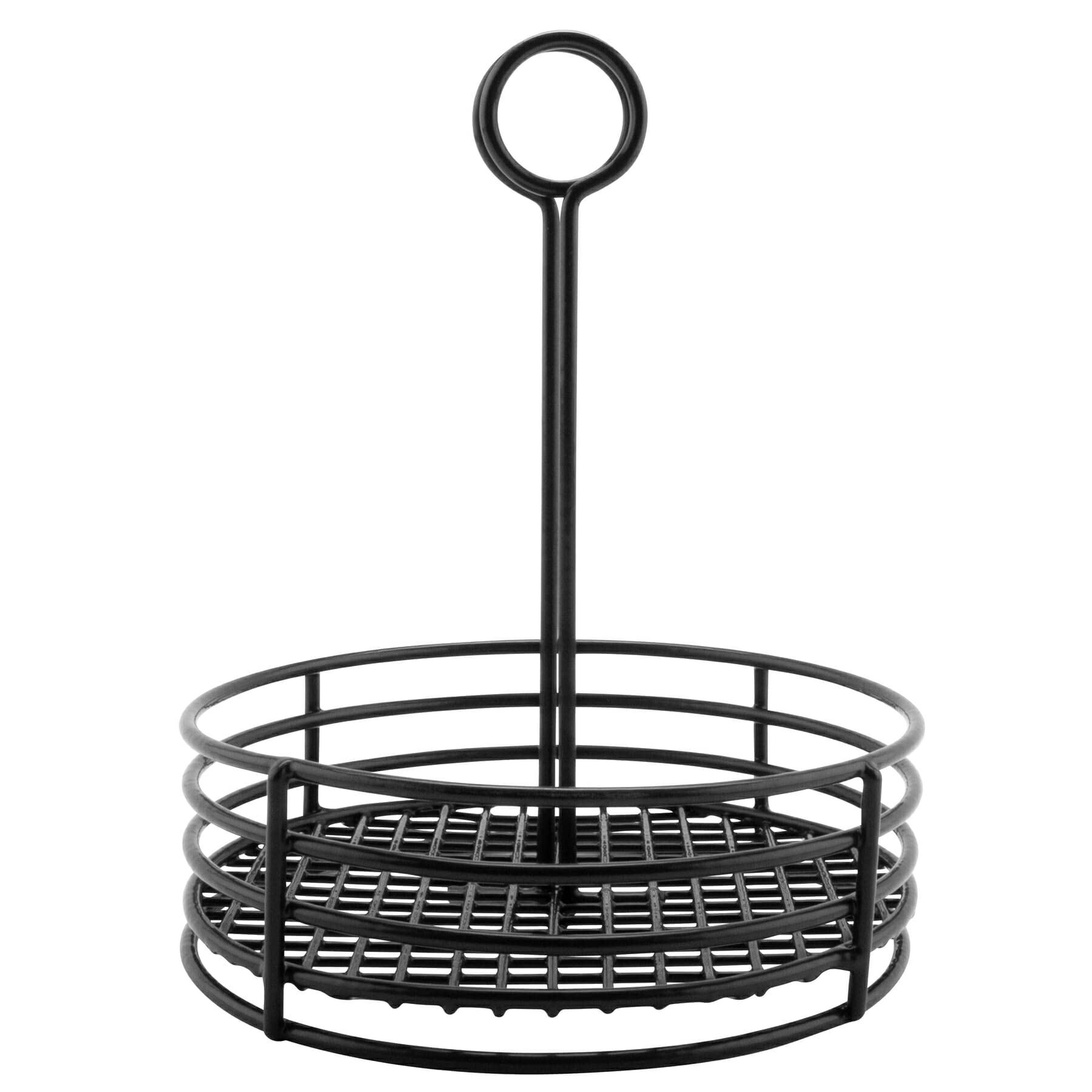 G.E.T. 4-31855 Black Round Stainless Steel Condiment Caddy Iron Polyethylene Coated Table Caddies Collection, 7.5''