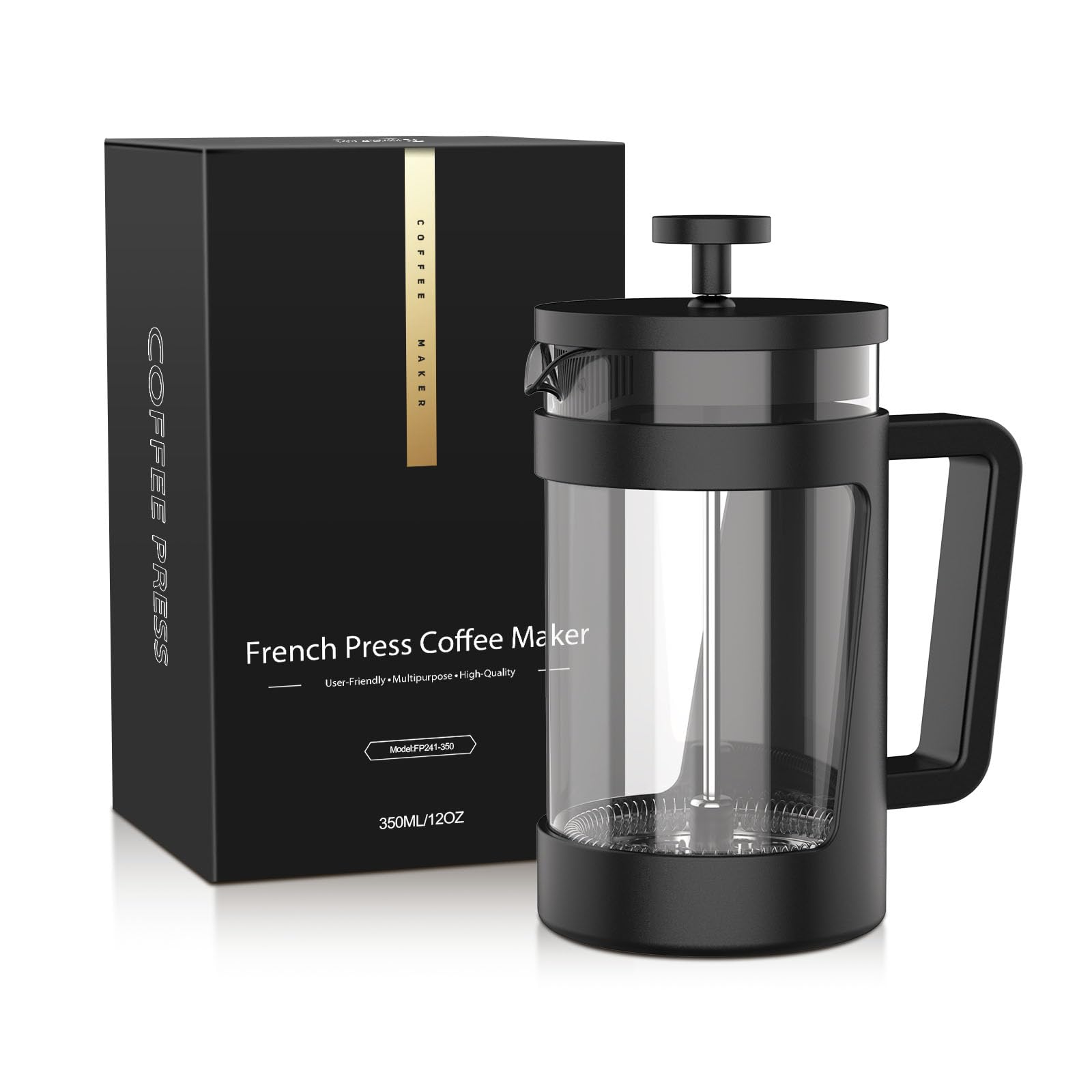 Rainbean Small French Press 12 Oz, Mini French Press Coffee Maker 1 Cup, Single Serve Coffee Press, Coffee Brewer With 3 Level F
