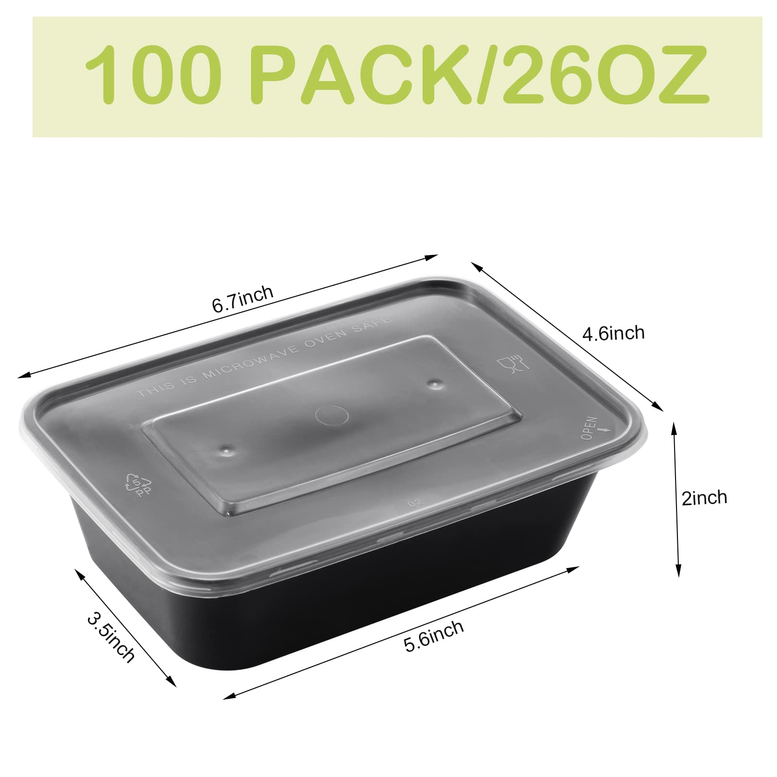 Sawysine 100 Pcs Plastic Meal Prep Containers Microwavable Food Storage Containers Reusable Lunch Bowls With Lid Stackable Dispo