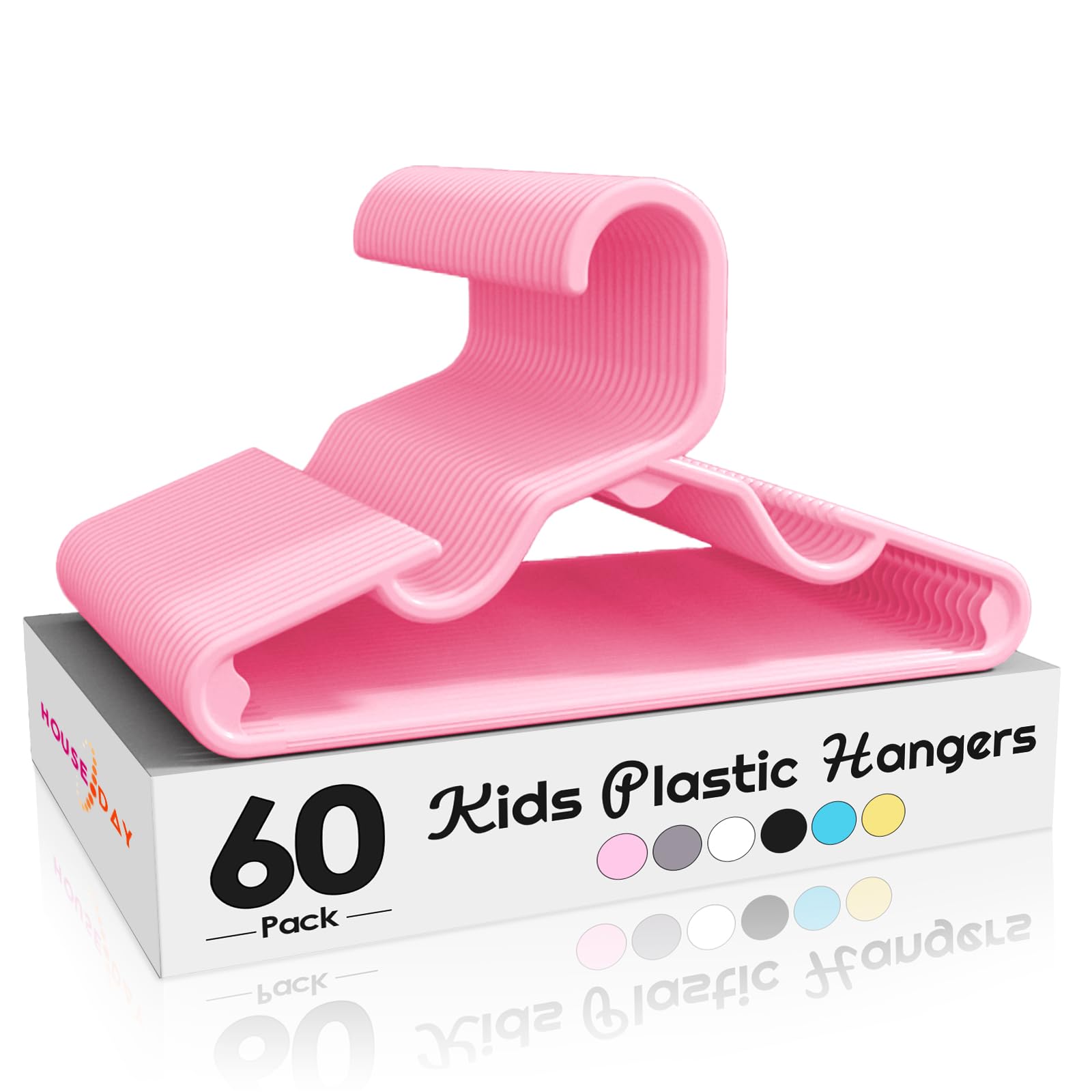 House Day Premium Baby Hangers 60 Pack, 11 Inch Kids Plastic Hangers Pink, Slim Childrens Hangers For Infant, Toddler, And Child