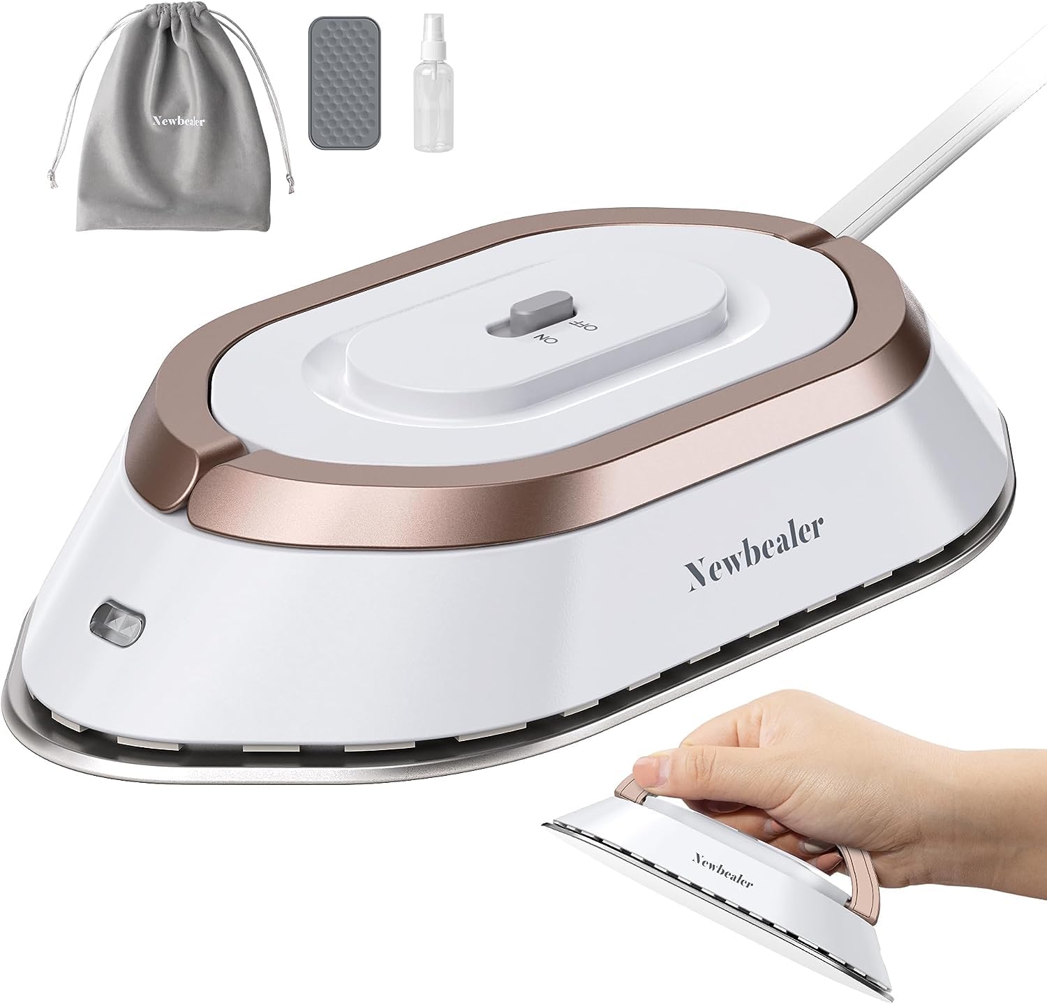 Newbealer Travel Iron With Dual Voltage - 120V/220V Mini Dry Iron For Clothes (No Steam), Non-Stick Ceramic Soleplate, 302? Heat