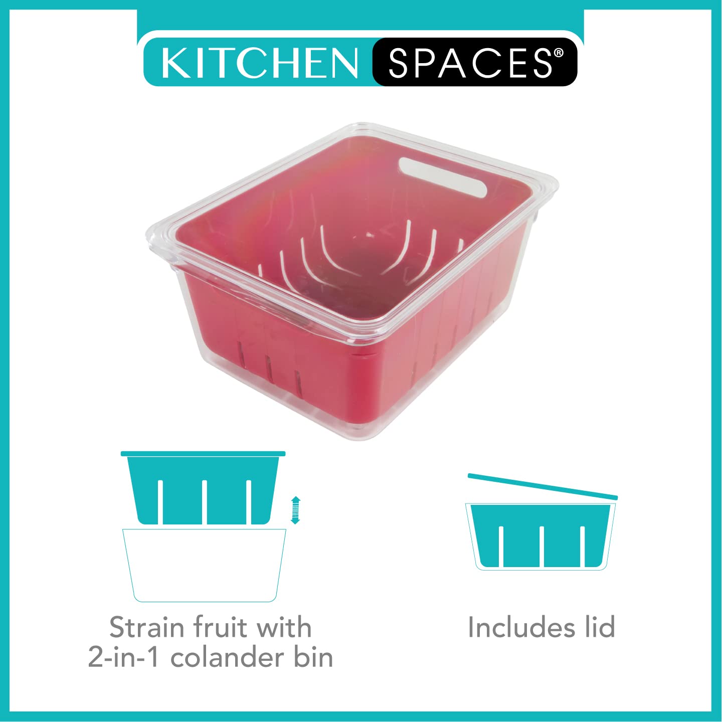Kitchen Spaces KSCB12-AMZ Colander Bin Stackable Food Storage Organizer for Fridge  Freezer  and Pantry  8.8'' x 6.8'' x 3.9''  Red & Clear