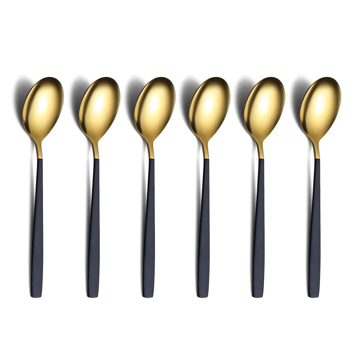 Teaspoons 6 Pieces Black And Gold Plating Coffee Spoons, Homquen 6.3'' Modern Design Stainless Steel Tea Spoons Set, Small Spoon